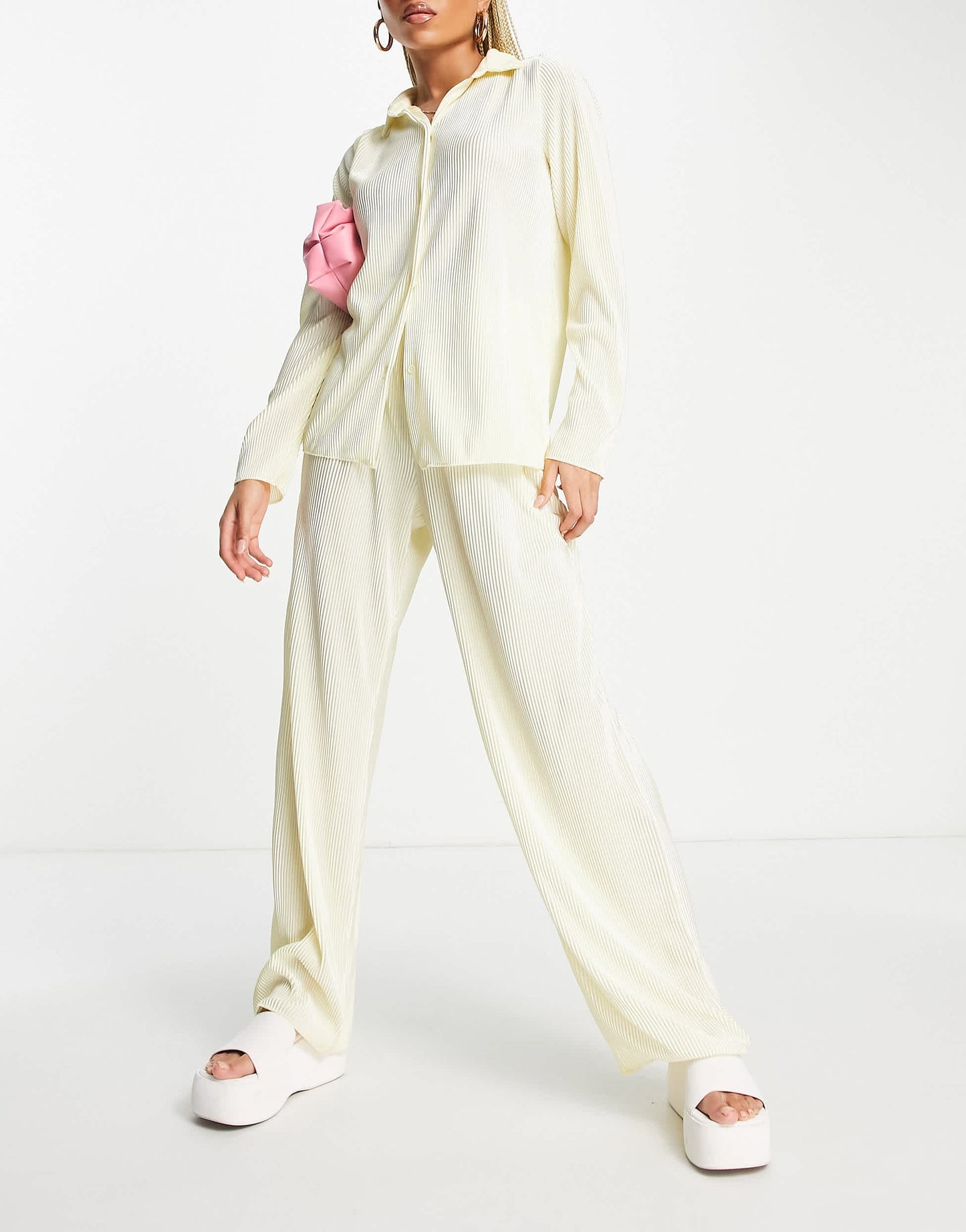 NaaNaa plisse trouser co-ord in cream