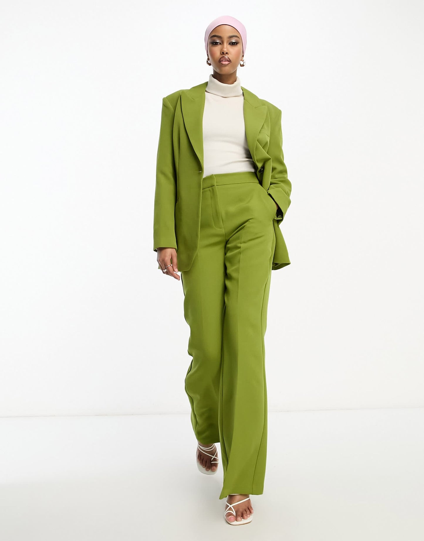 ASOS DESIGN flare suit trouser in moss