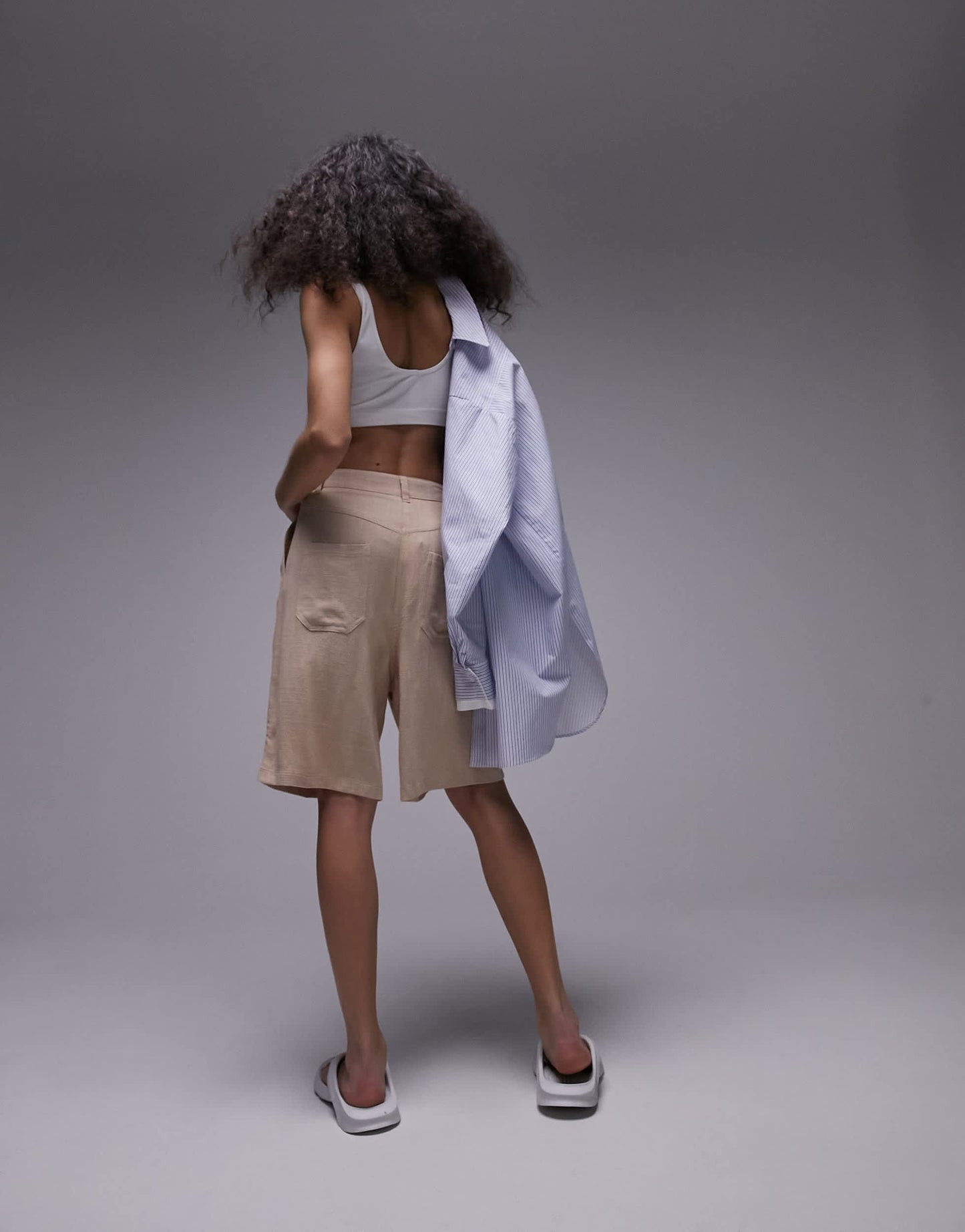 Topshop longline woven short in sand
