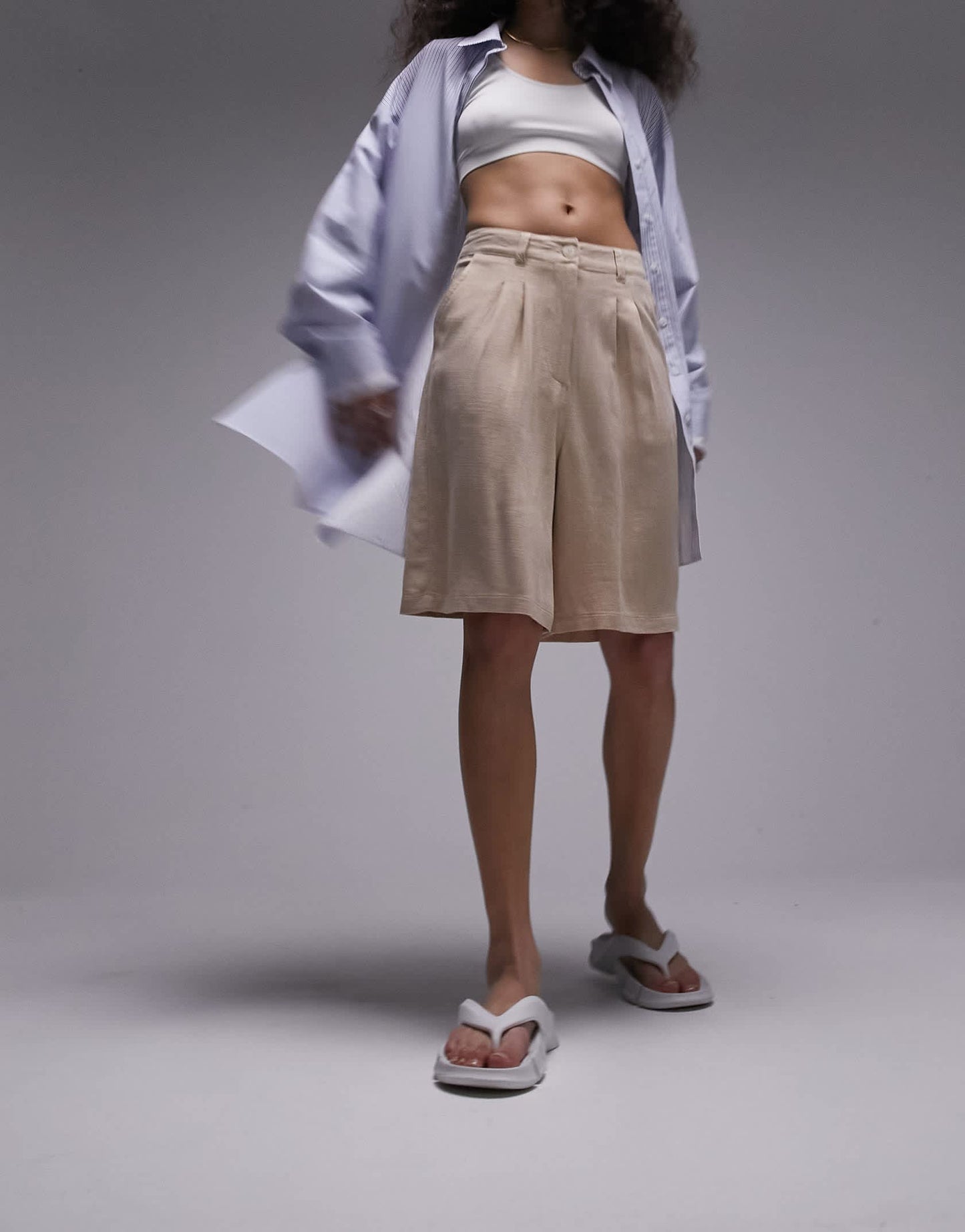 Topshop longline woven short in sand