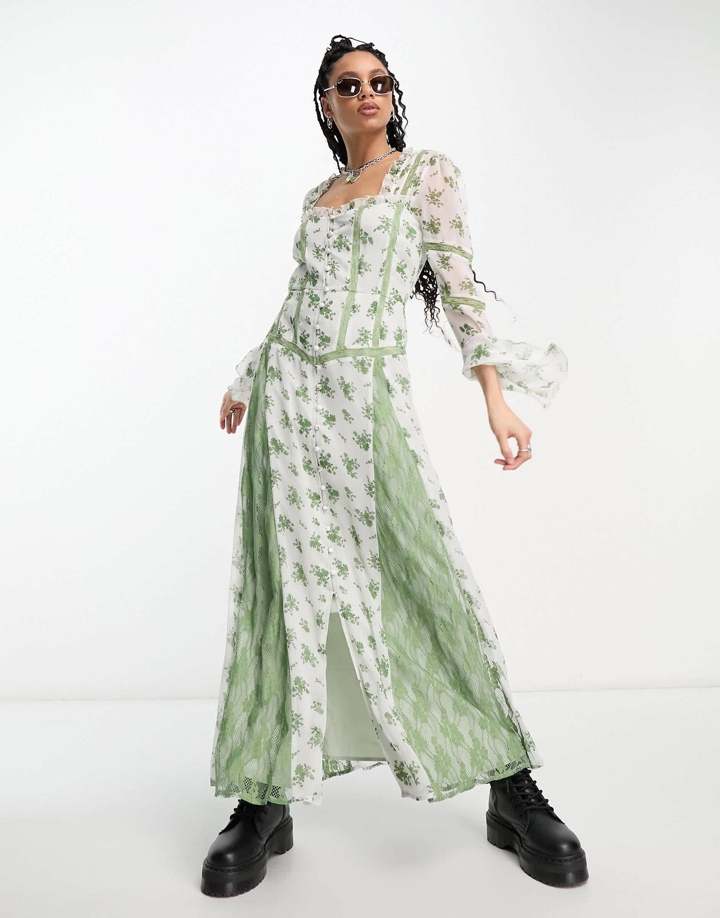 Reclaimed Vintage button front maxi tea dress in floral print