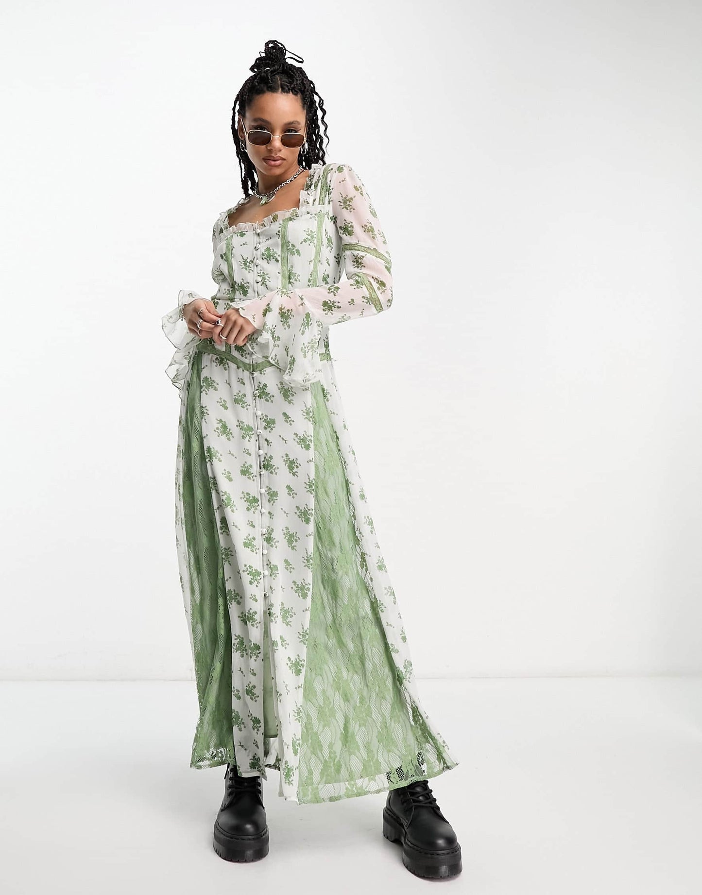 Reclaimed Vintage button front maxi tea dress in floral print