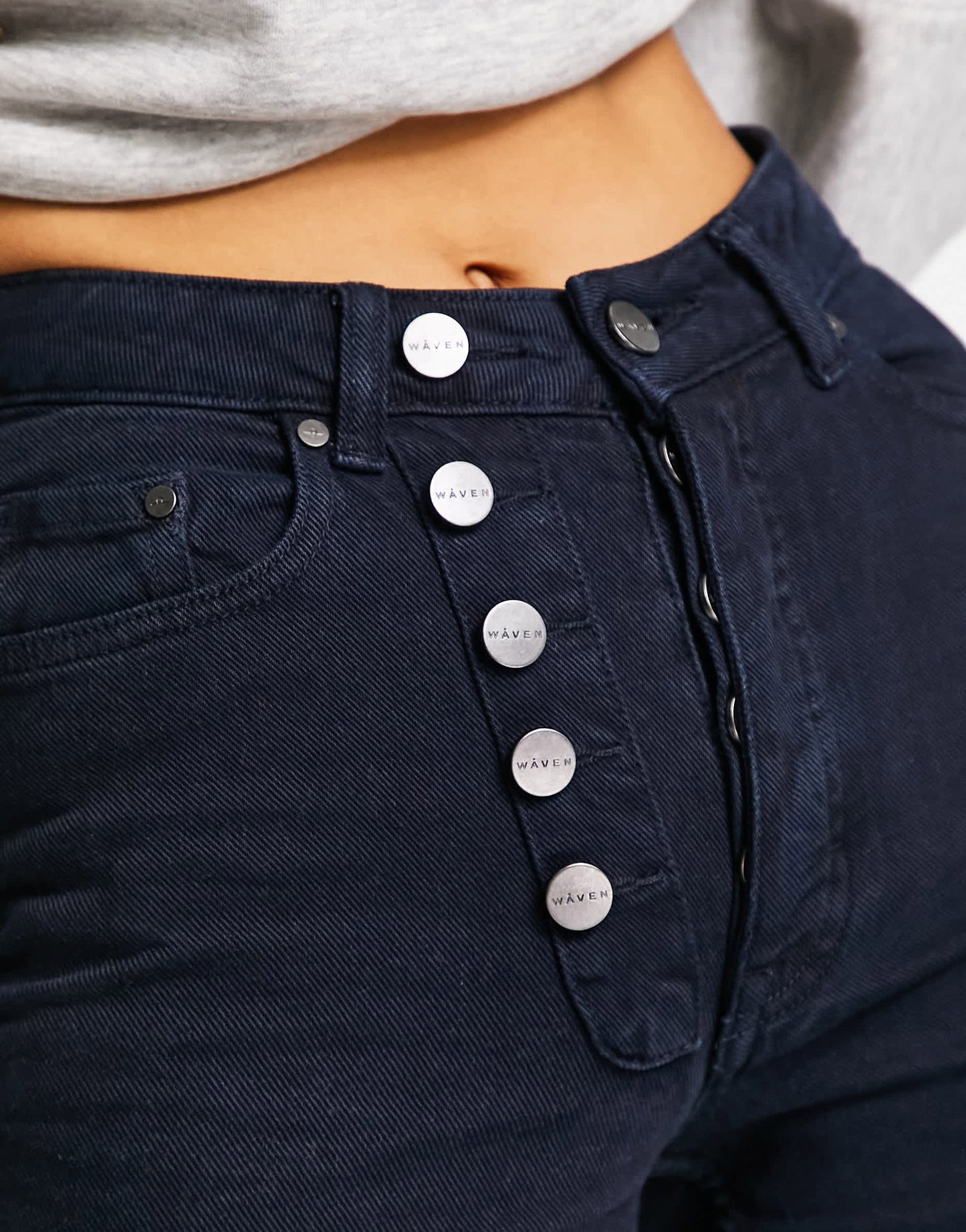 Waven slouchy mom jeans with contrast blue hem