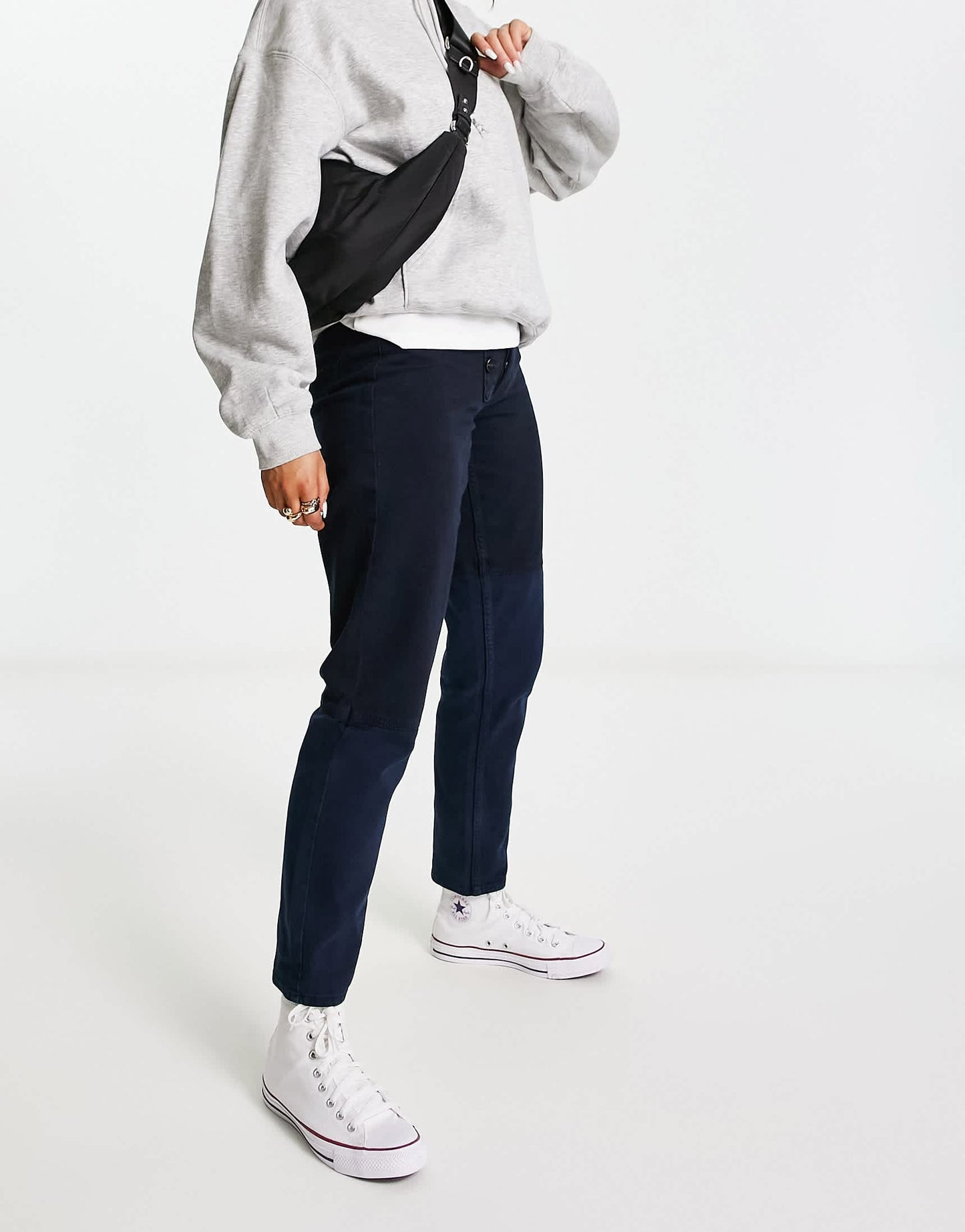 Waven slouchy mom jeans with contrast blue hem