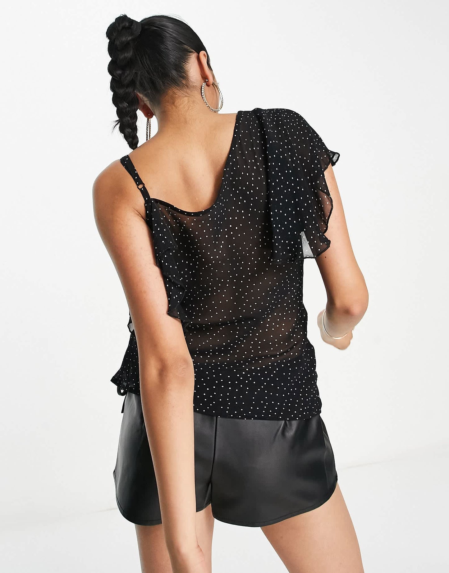 ASOS DESIGN sheer short sleeve top with coursage detail in mono spot