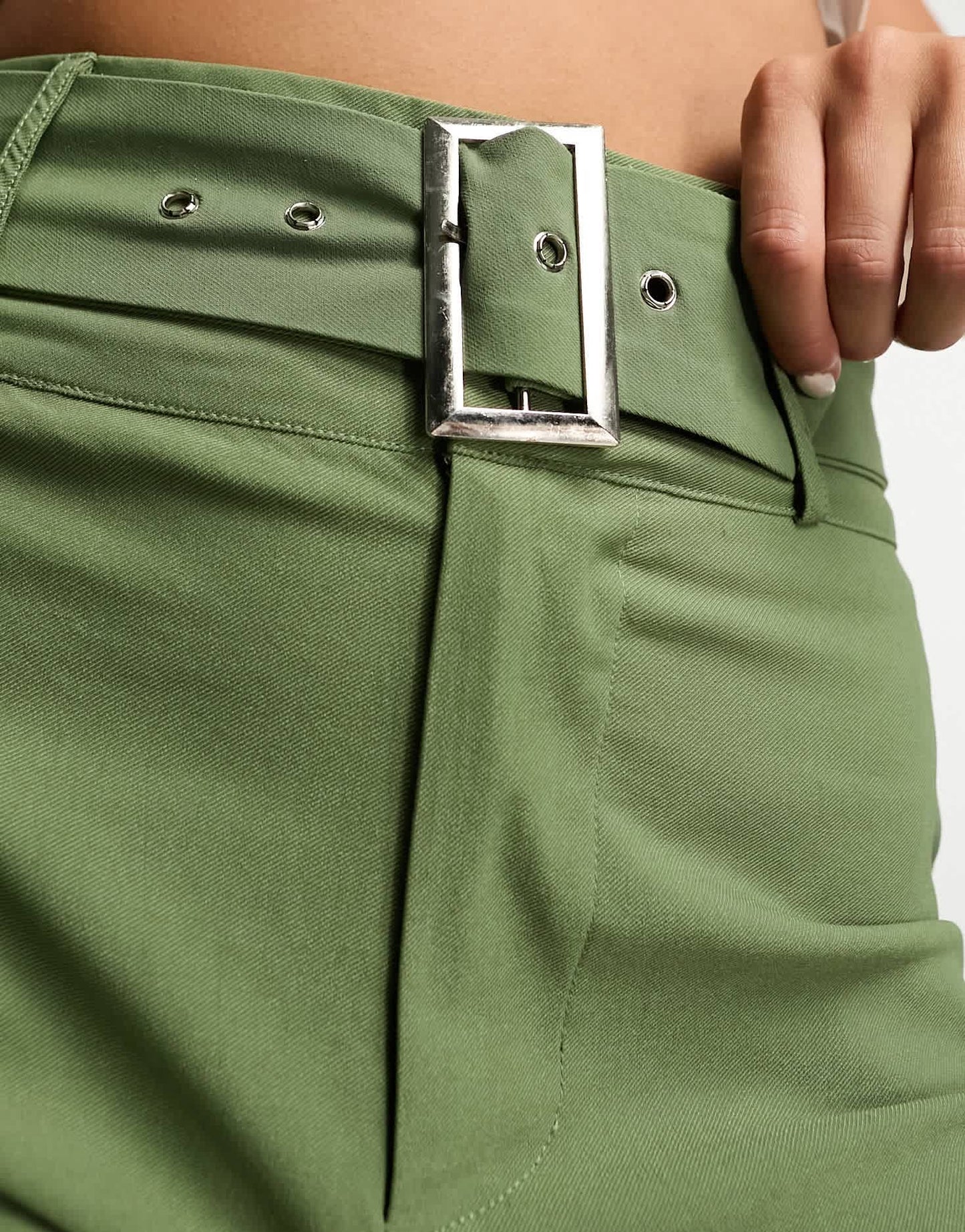 Daisy Street high waisted bengaline trousers with belt in sage co-ord
