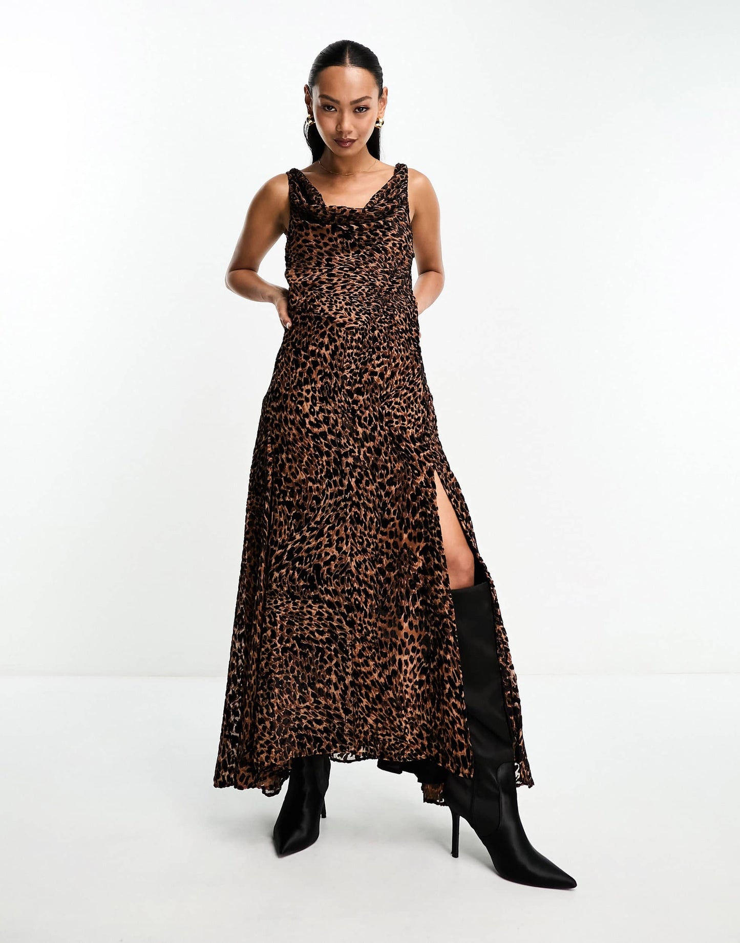 ASOS DESIGN devore midi slip dress in animal print