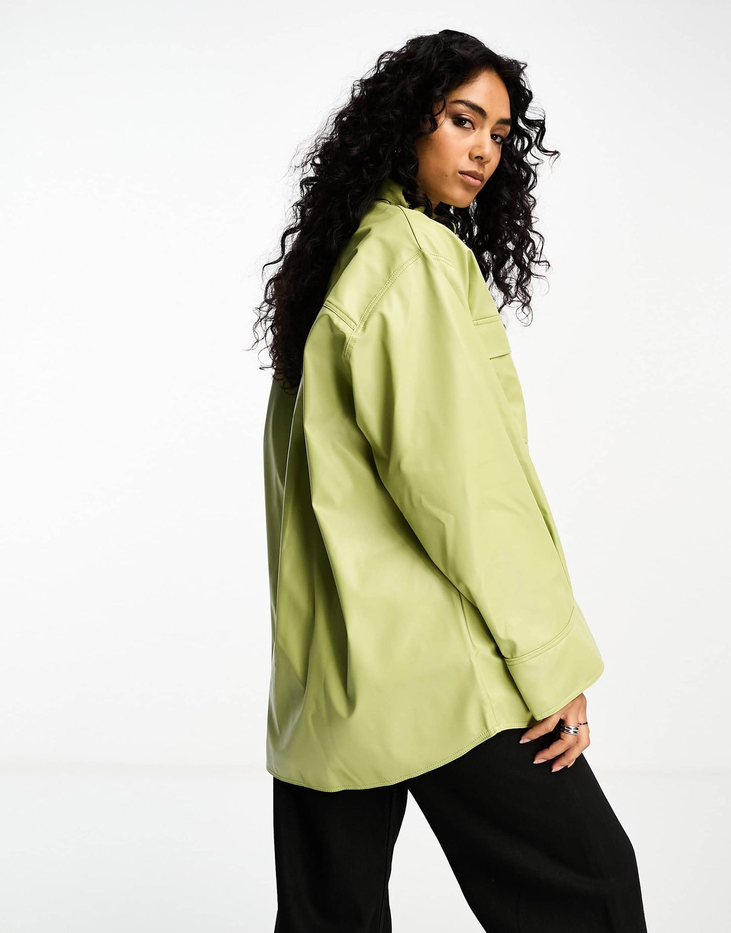 ASOS DESIGN PU oversized shirt with wide cuff detail in sage green