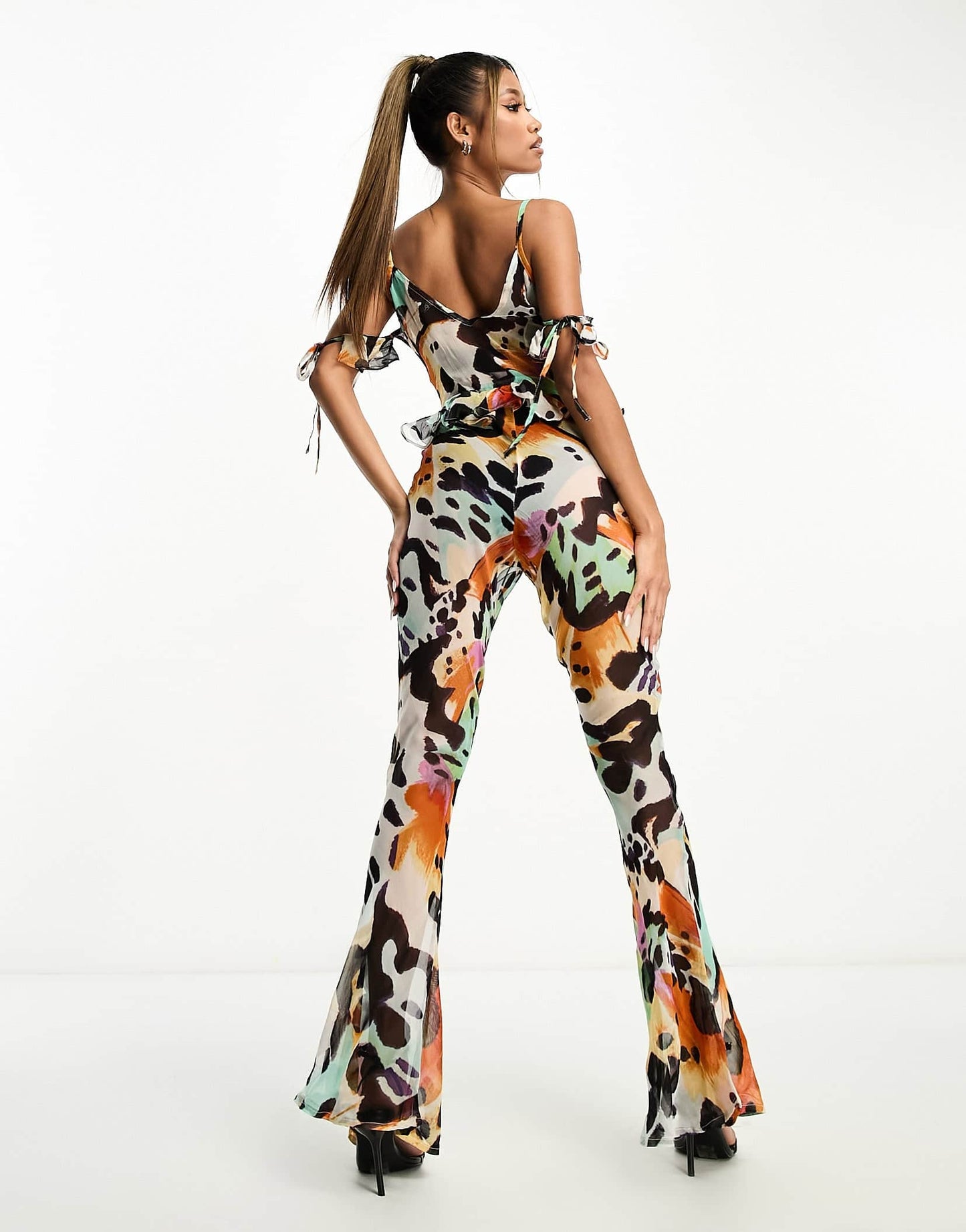 ASOS DESIGN chiffon button front jumpsuit in butterfly print