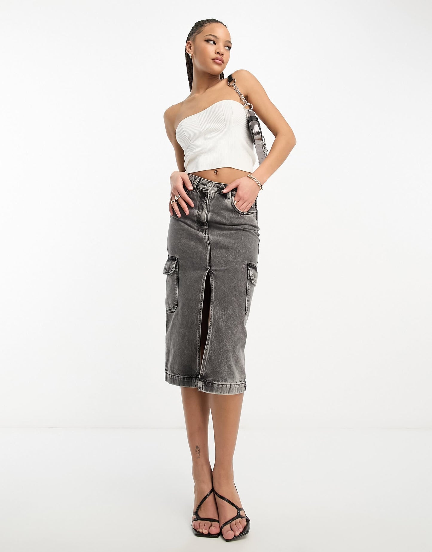 Miss Selfridge knit rib bandeau in ivory