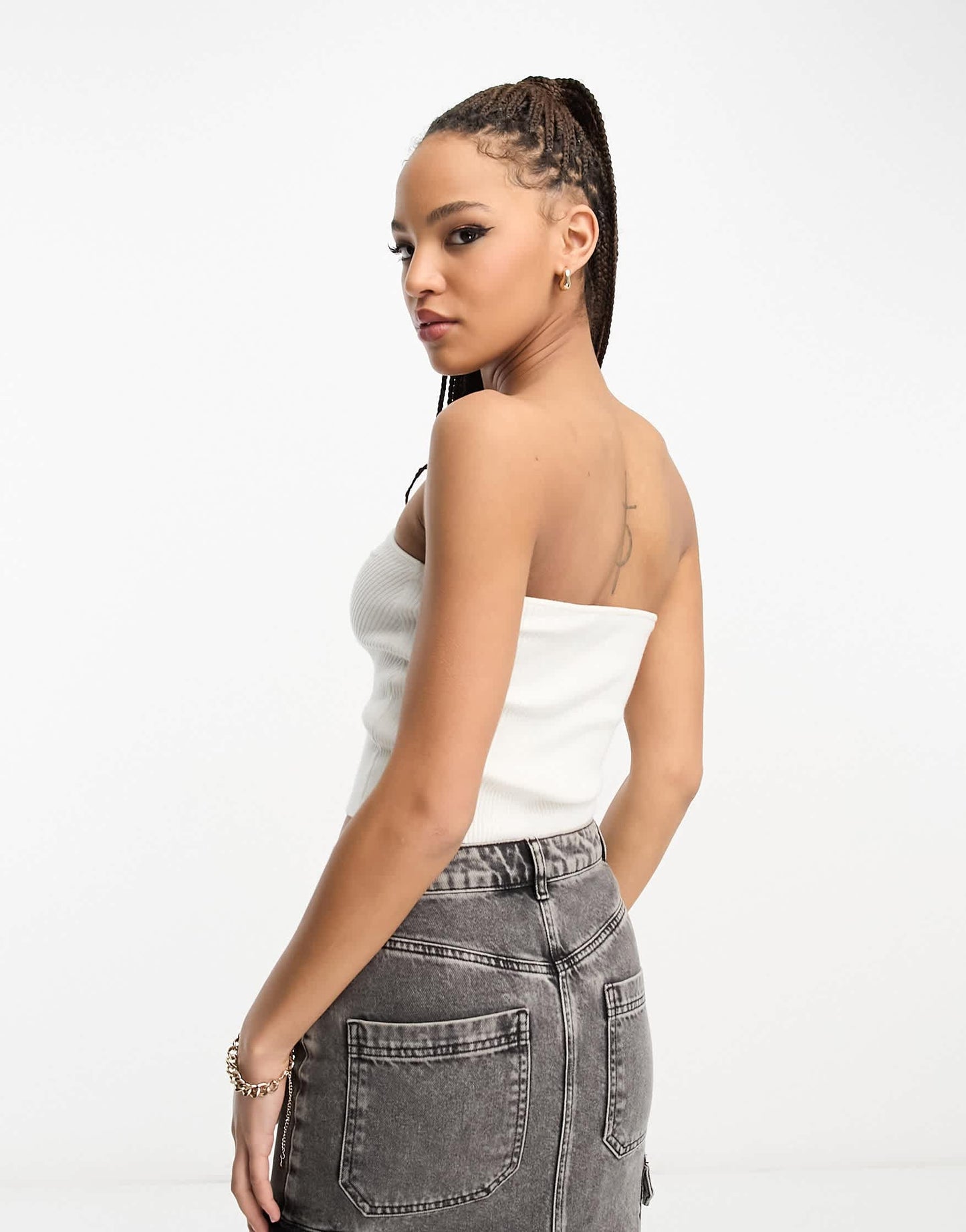 Miss Selfridge knit rib bandeau in ivory