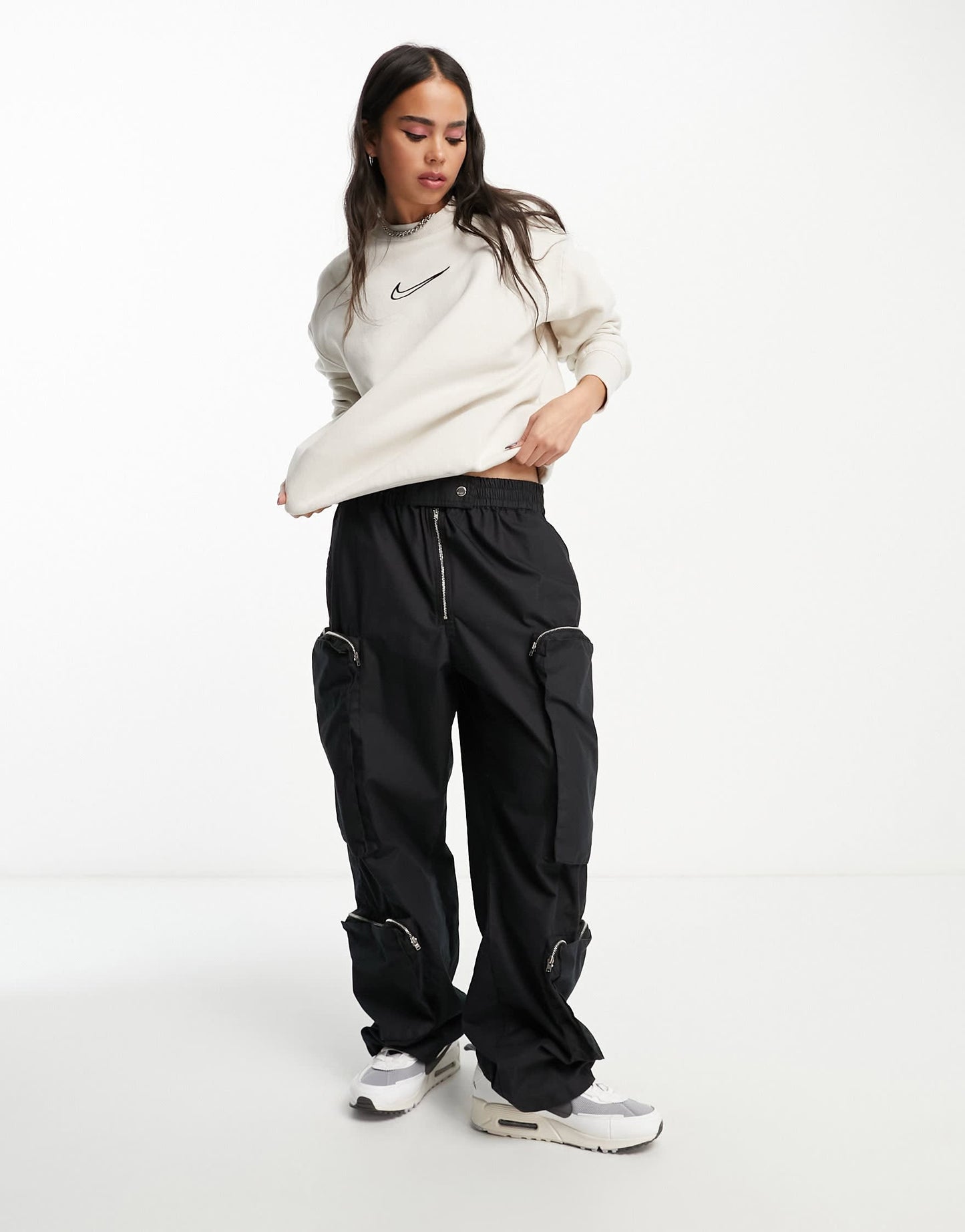 Nike Midi Swoosh phoenix fleece sweatshirt in light orewood brown