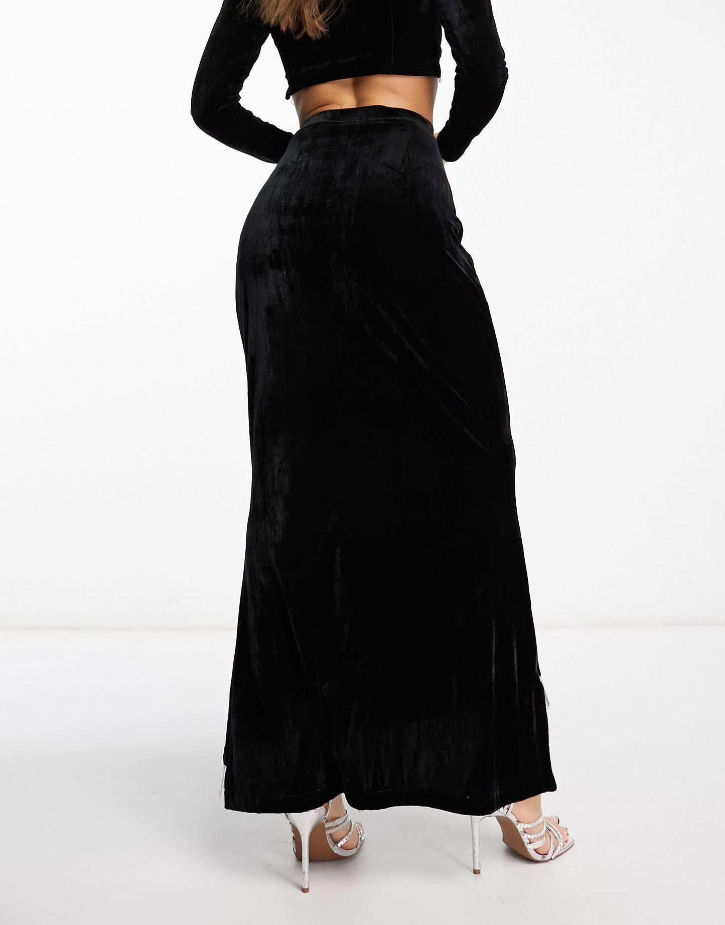 Kanya London fringe embellished maxi skirt co-ord in black