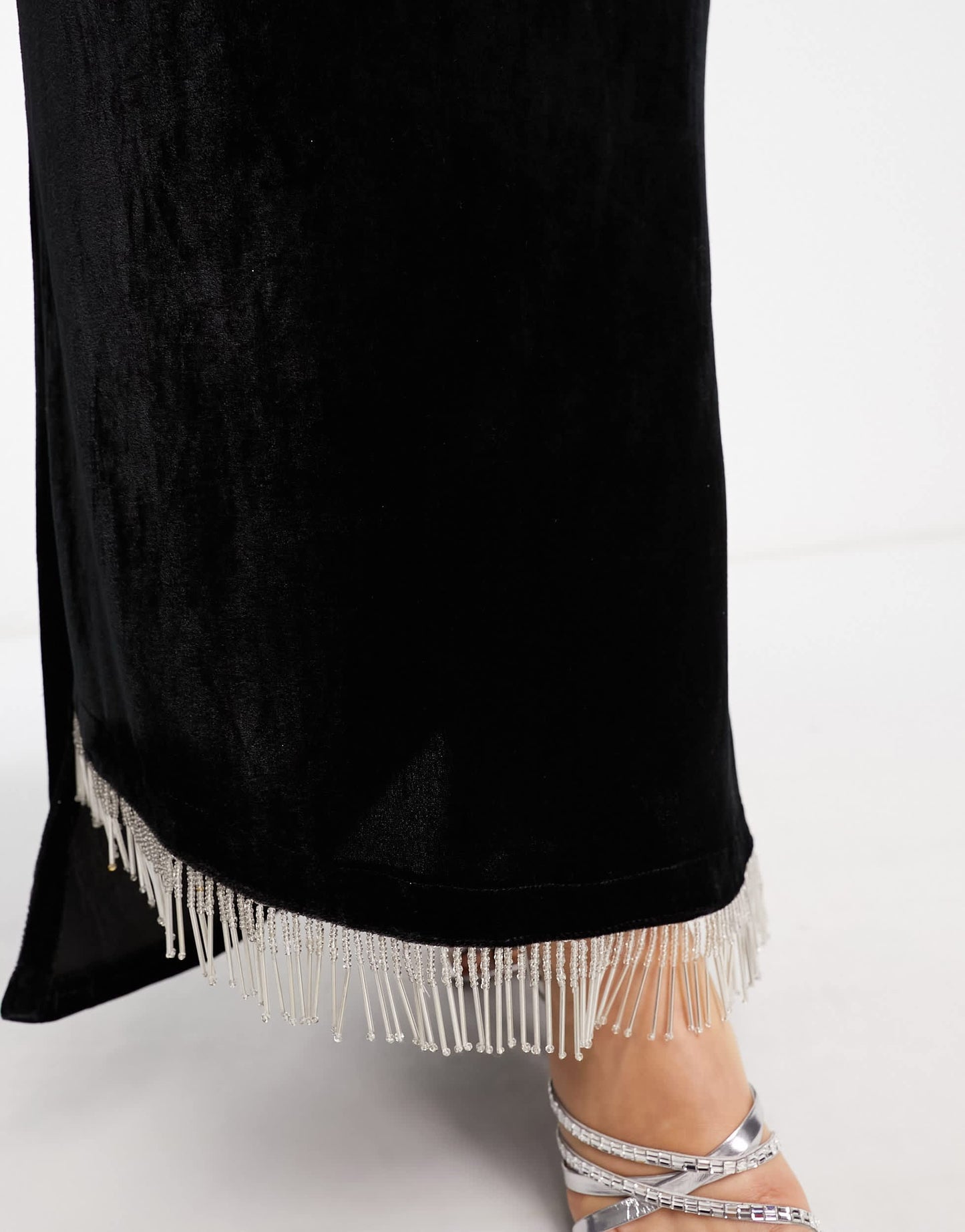 Kanya London fringe embellished maxi skirt co-ord in black