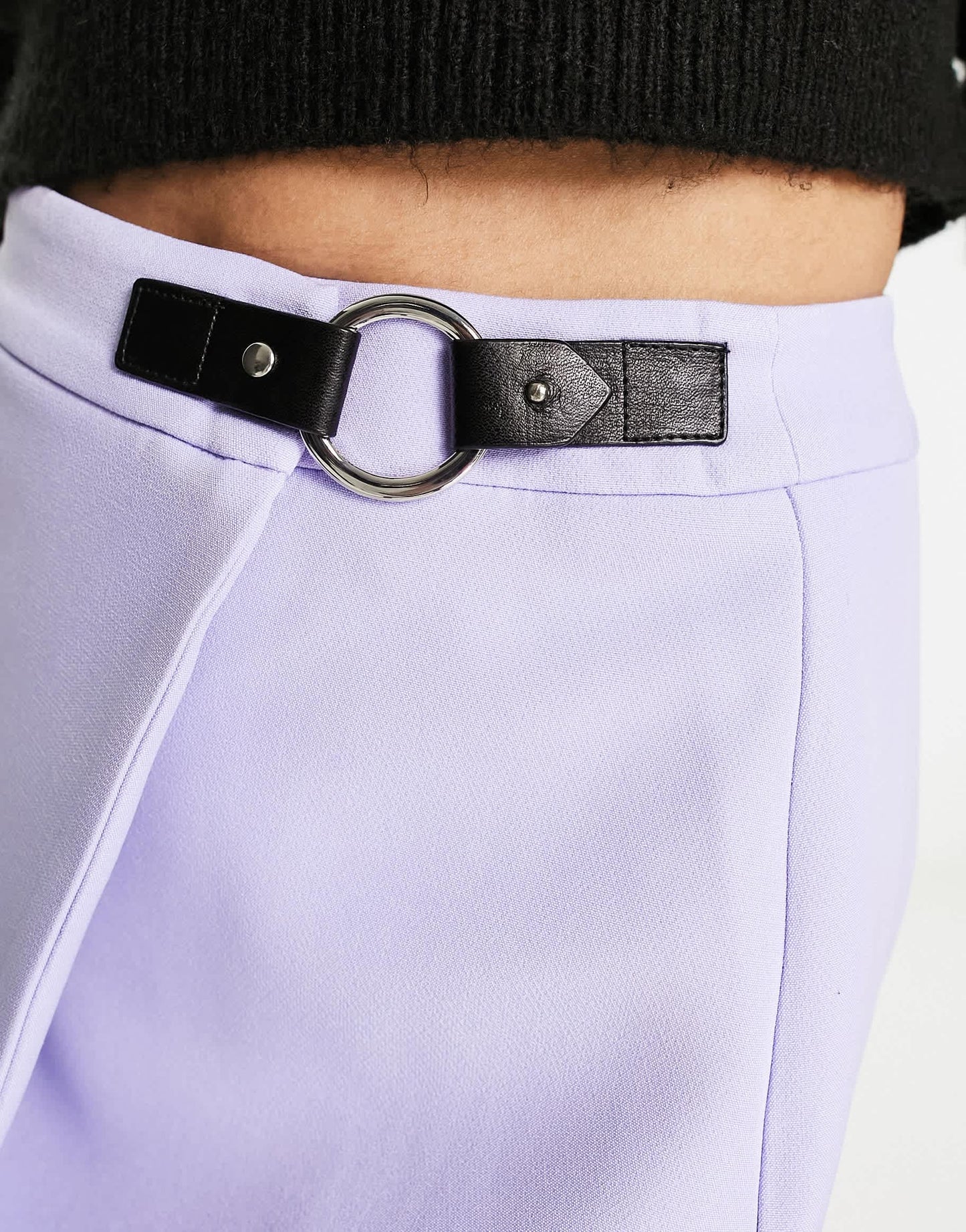 Miss Selfridge wrap mini skirt with buckle detail in lilac