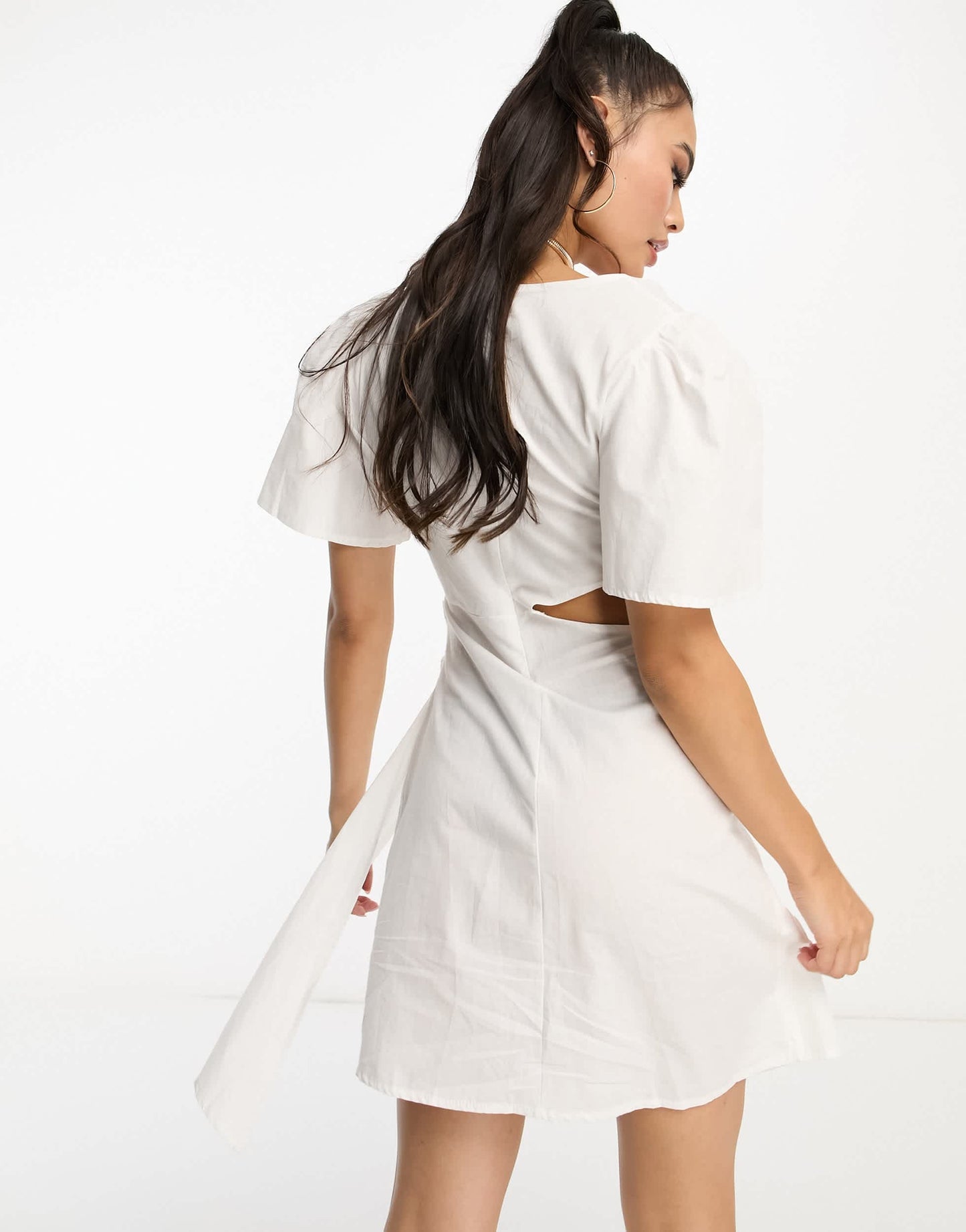 Rebellious Fashion poplin mini dress with frill detail in white