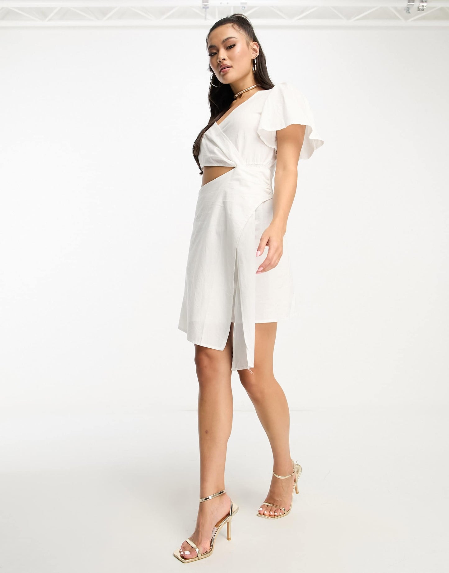 Rebellious Fashion poplin mini dress with frill detail in white