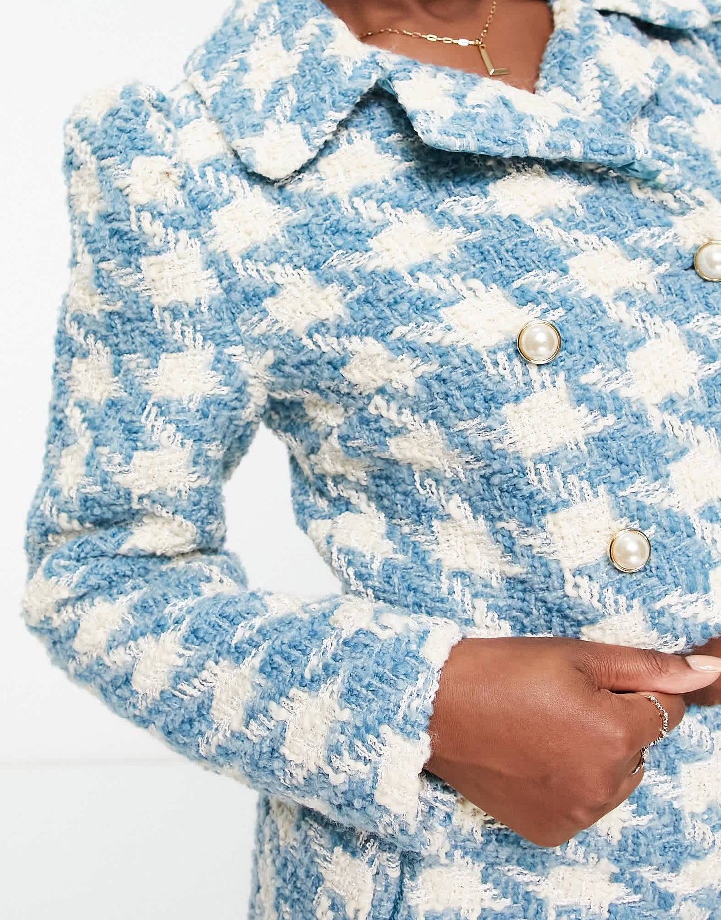 Miss Selfridge double breasted dogtooth cropped jacket co-ord in blue