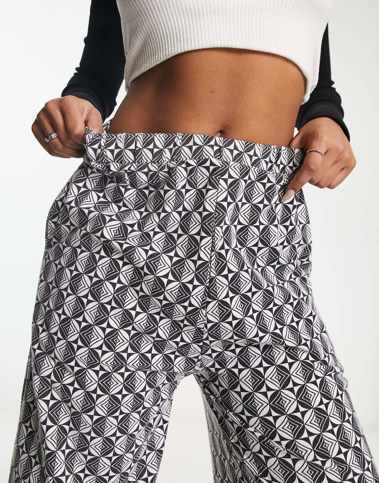 Heartbreak wide leg trousers co-ord in mono geo print