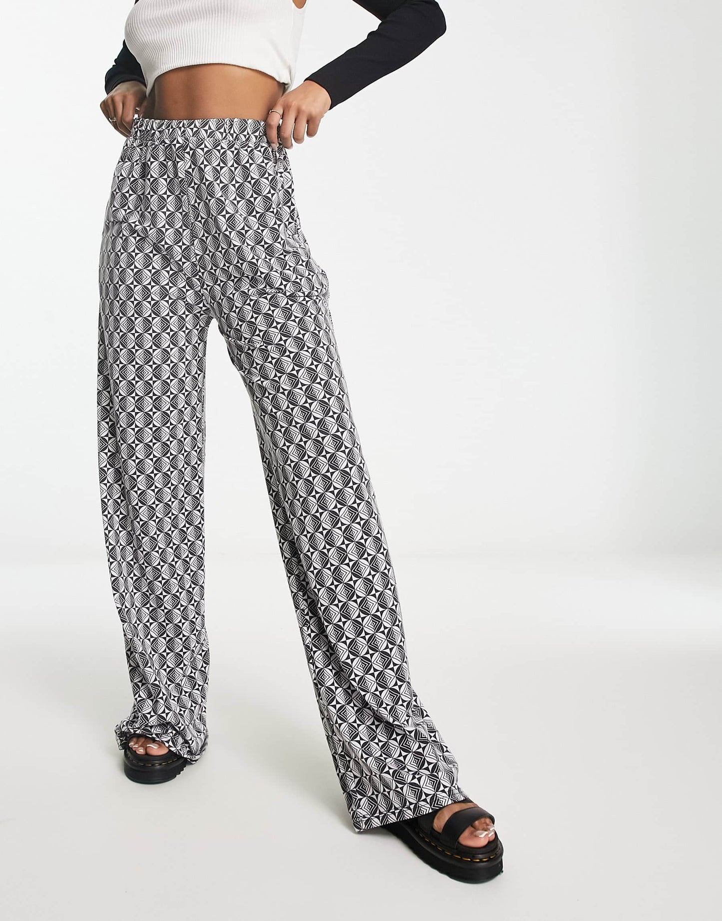 Heartbreak wide leg trousers co-ord in mono geo print