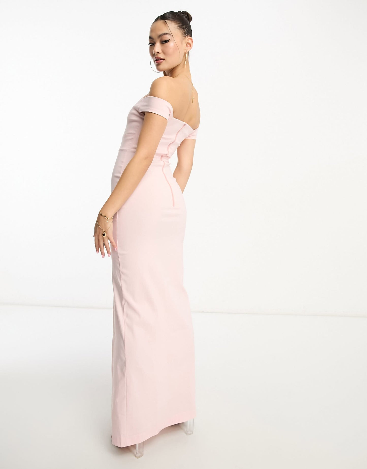 Vesper bengaline bardot thigh split maxi dress in pink