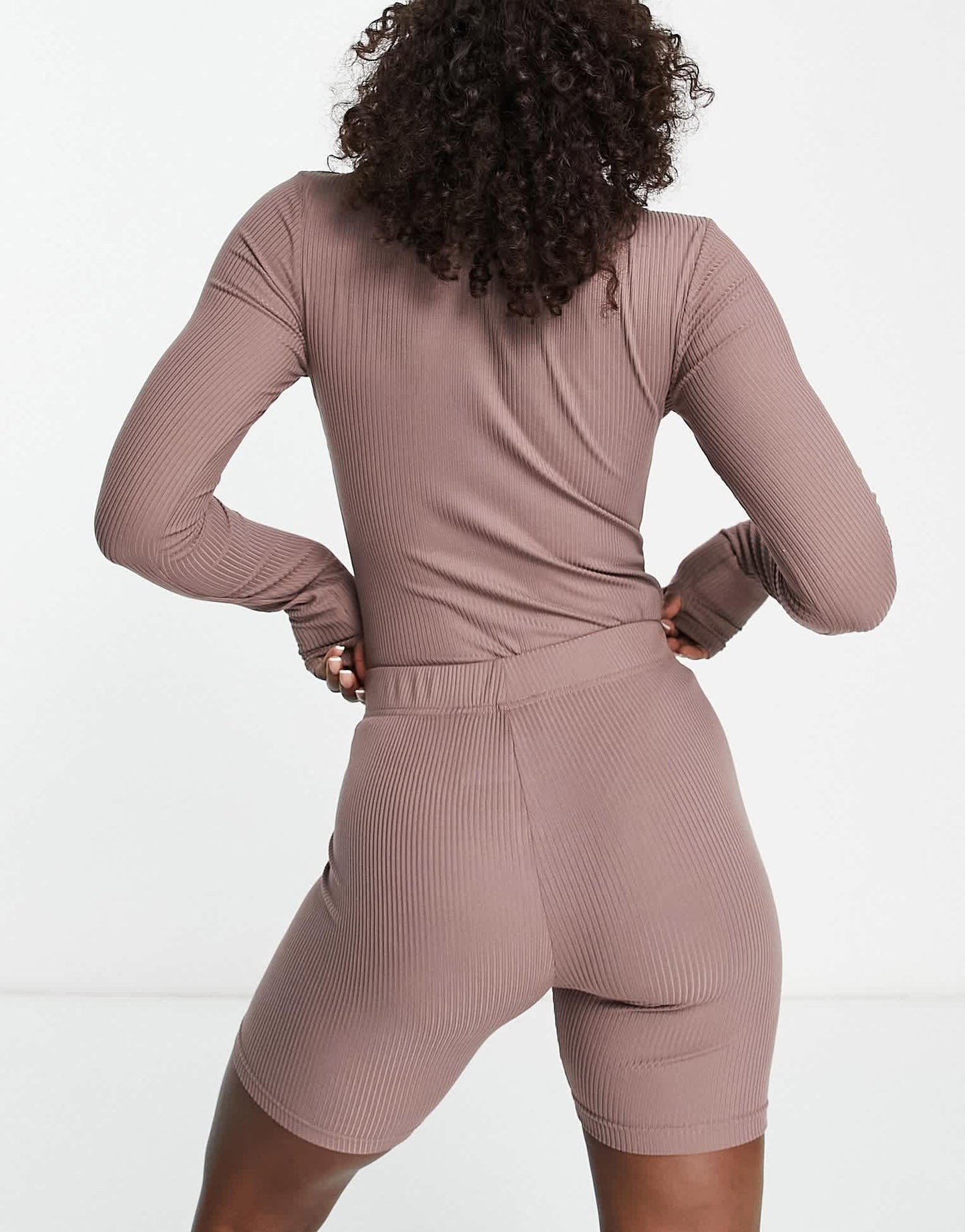 Il Sarto lounge ribbed bodysuit and short set in brown
