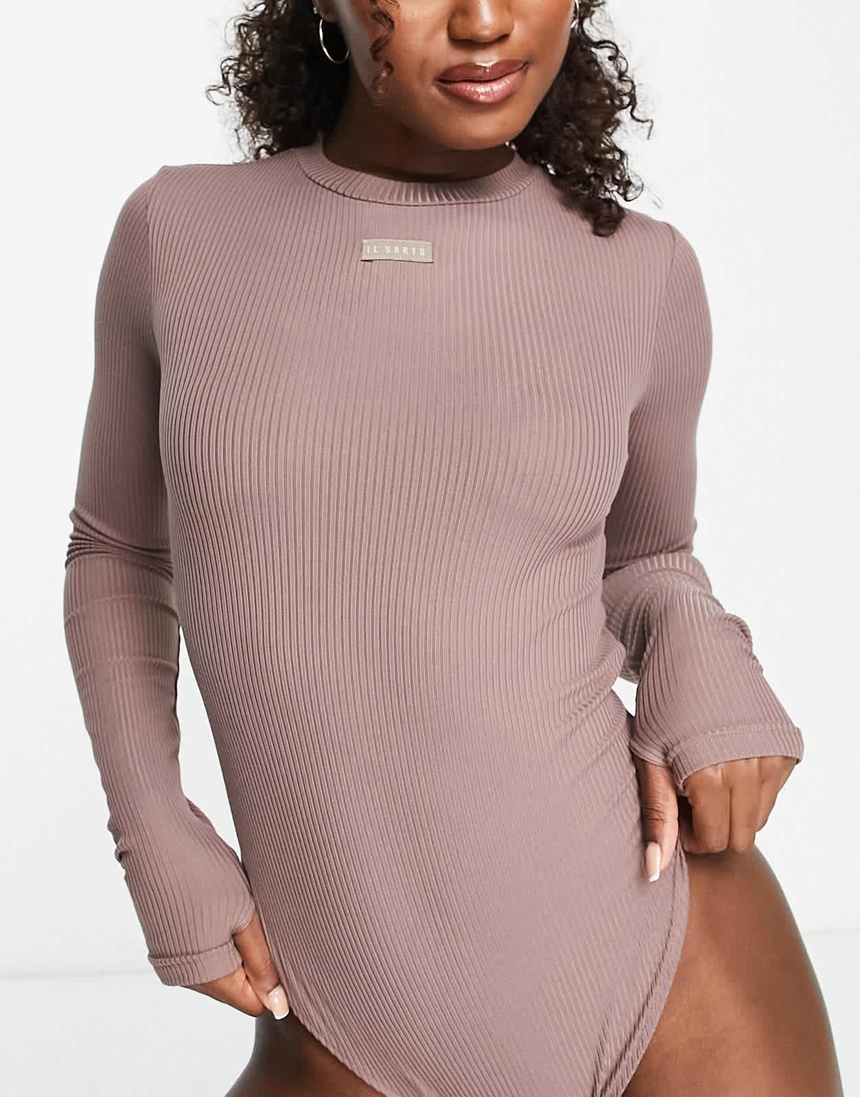 Il Sarto lounge ribbed bodysuit and short set in brown
