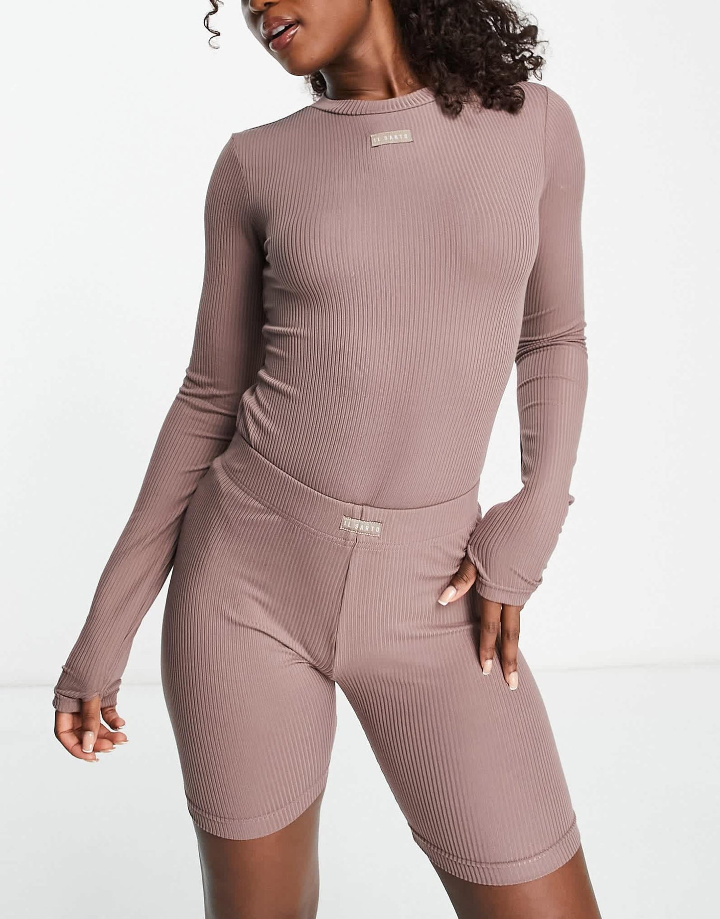 Il Sarto lounge ribbed bodysuit and short set in brown