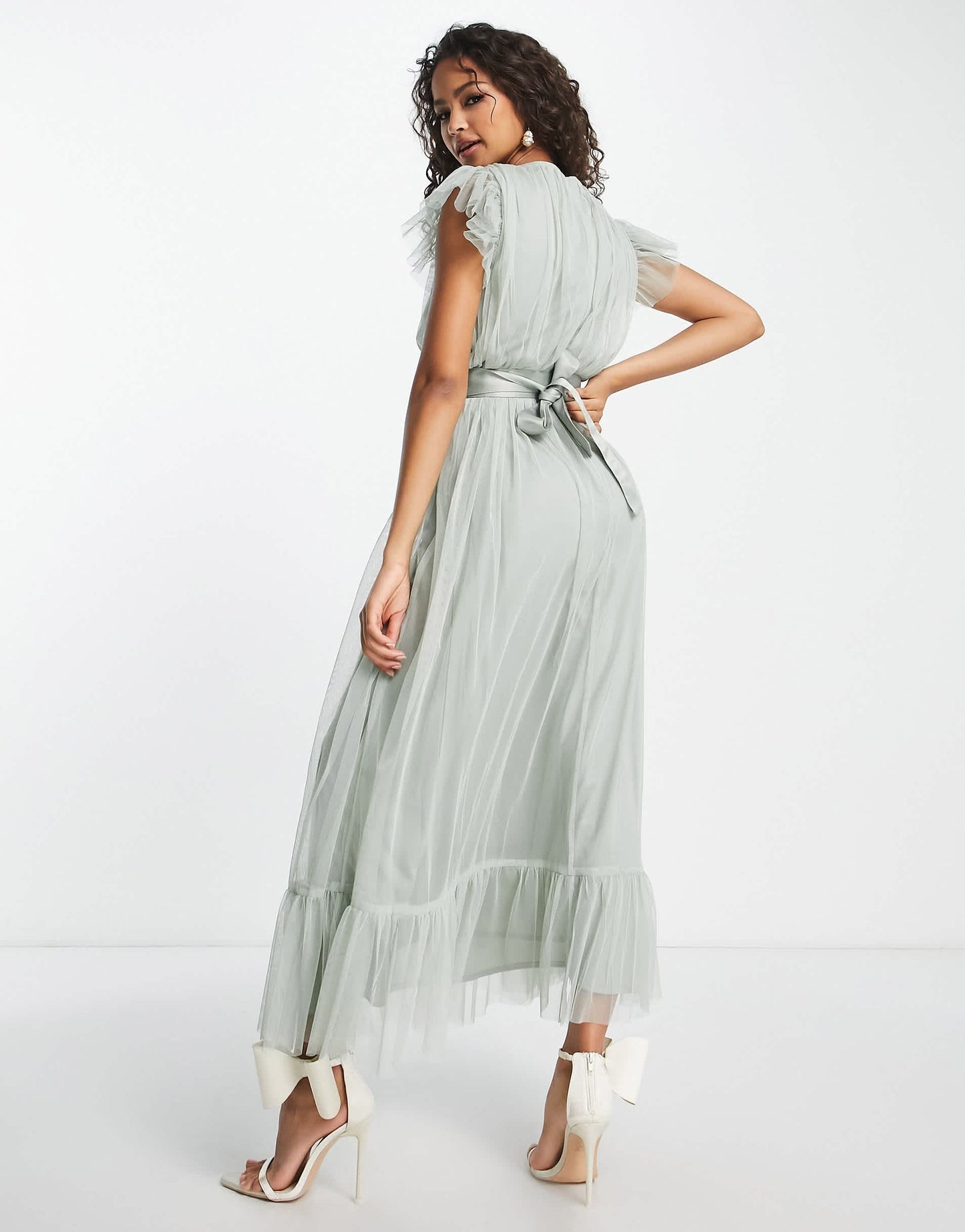 Anaya Bridesmaid flutter sleeve midaxi dress in sage green