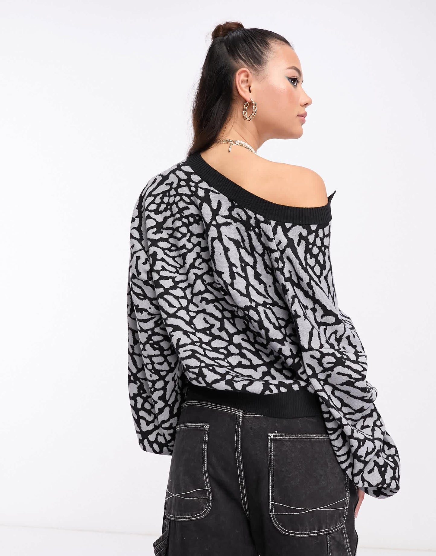 Jordan jacquard knit cardigan in black