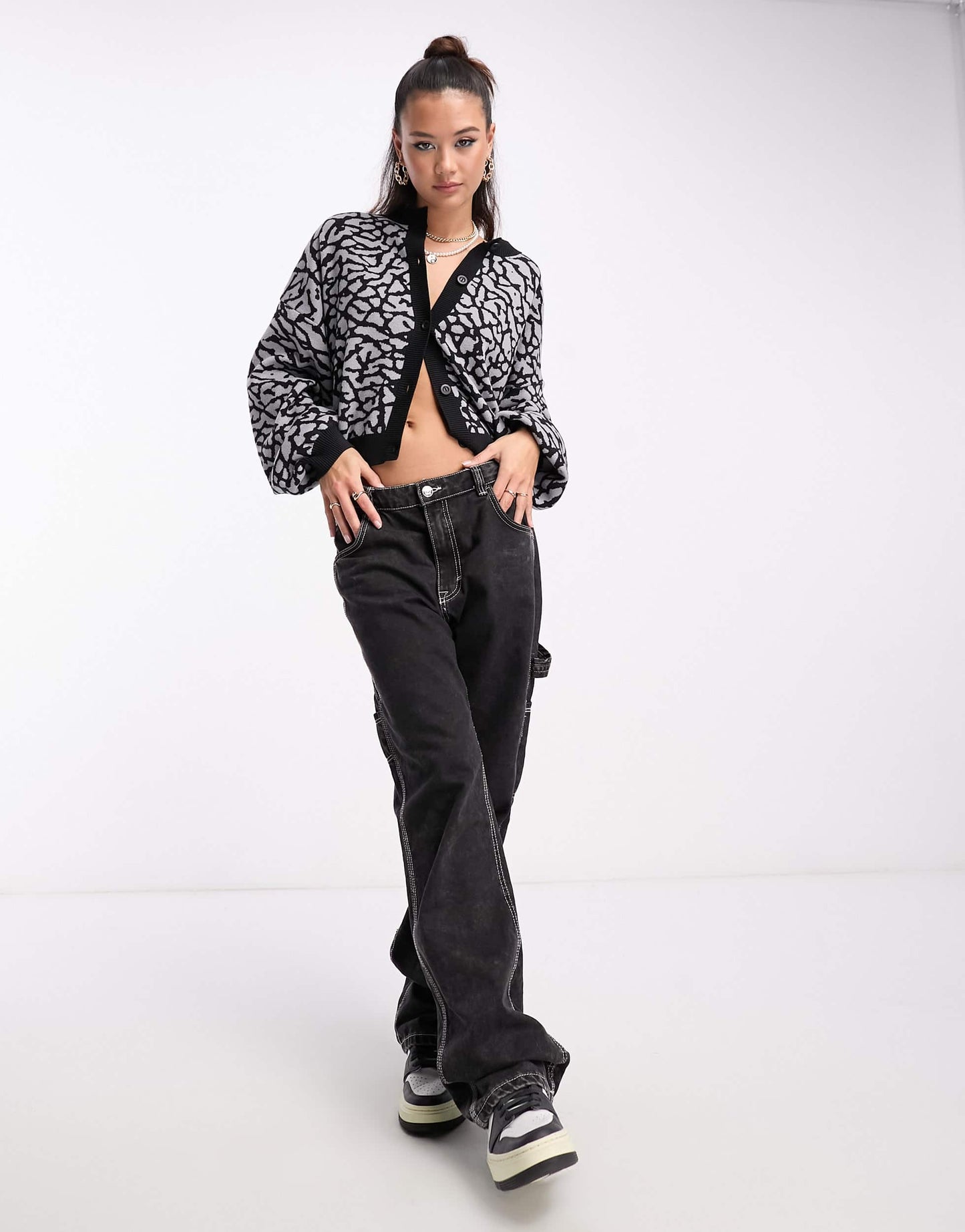 Jordan jacquard knit cardigan in black