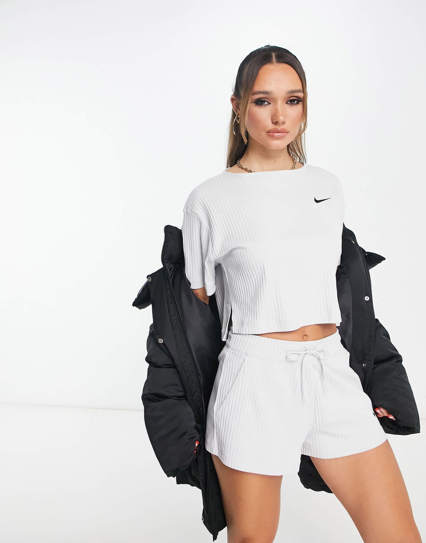 Nike rib jersey t-shirt in grey