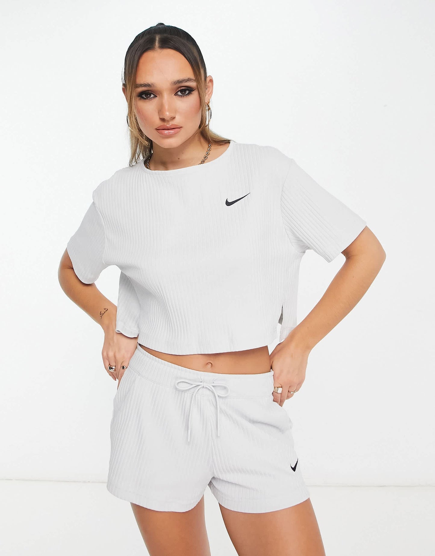 Nike rib jersey t-shirt in grey