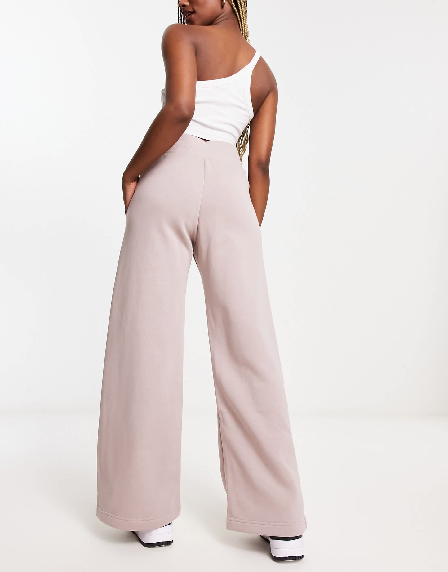 Nike Phoenix Fleece wide leg joggers in taupe