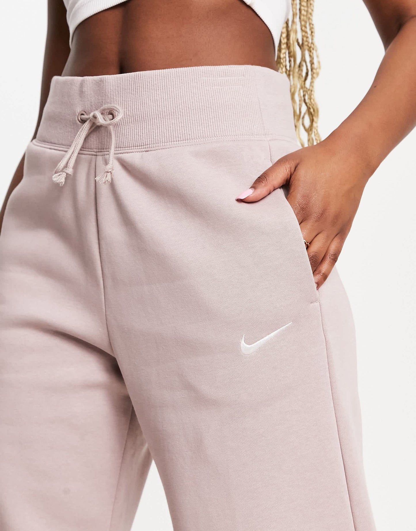 Nike Phoenix Fleece wide leg joggers in taupe