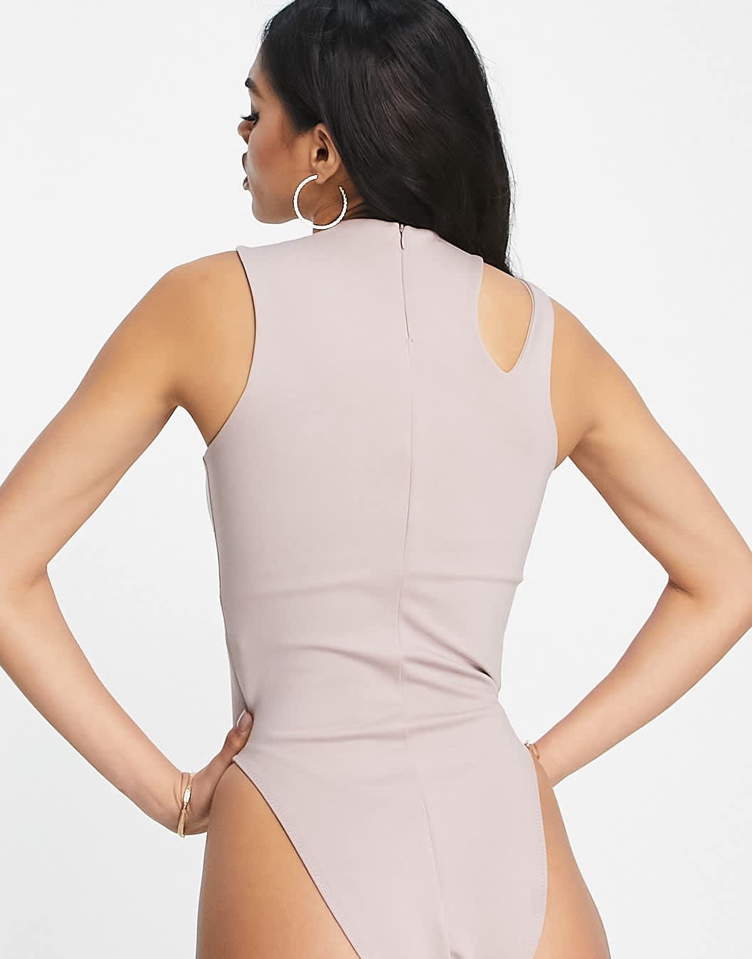 Nike Essential mini swoosh cut out bodysuit in taupe