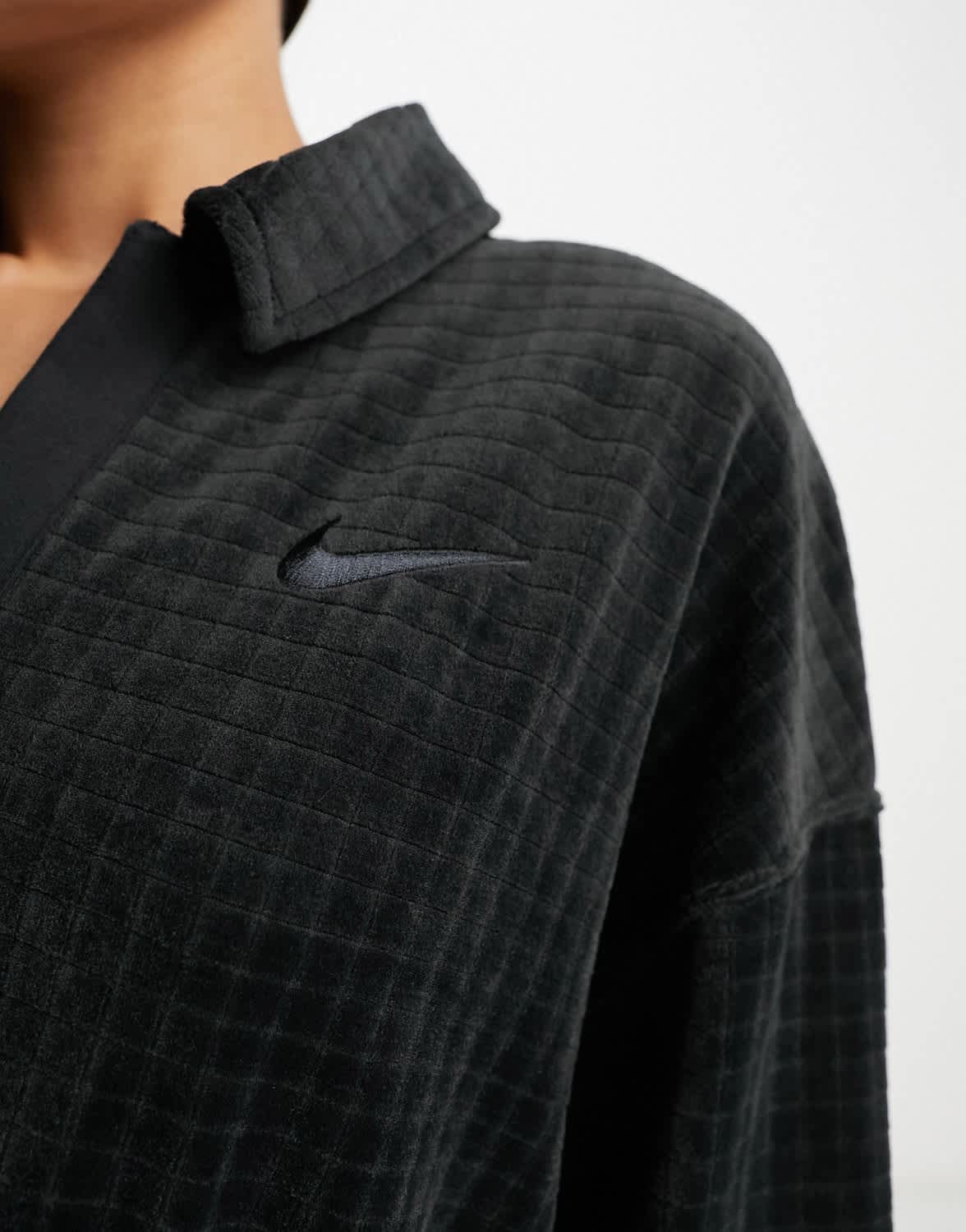 Nike Velour polo top in black