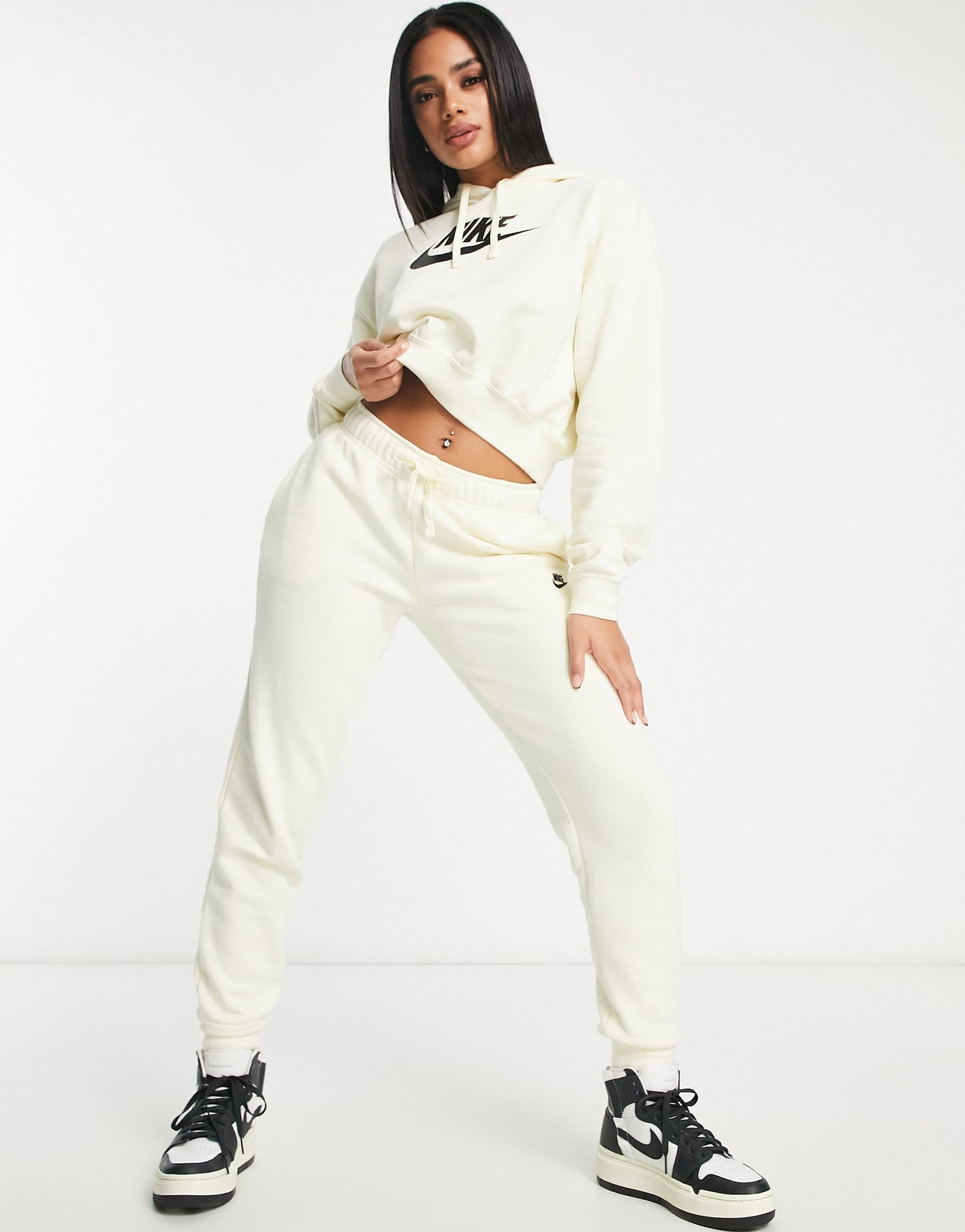 Nike Club fleece graphic crop hoodie in cream - CREAM