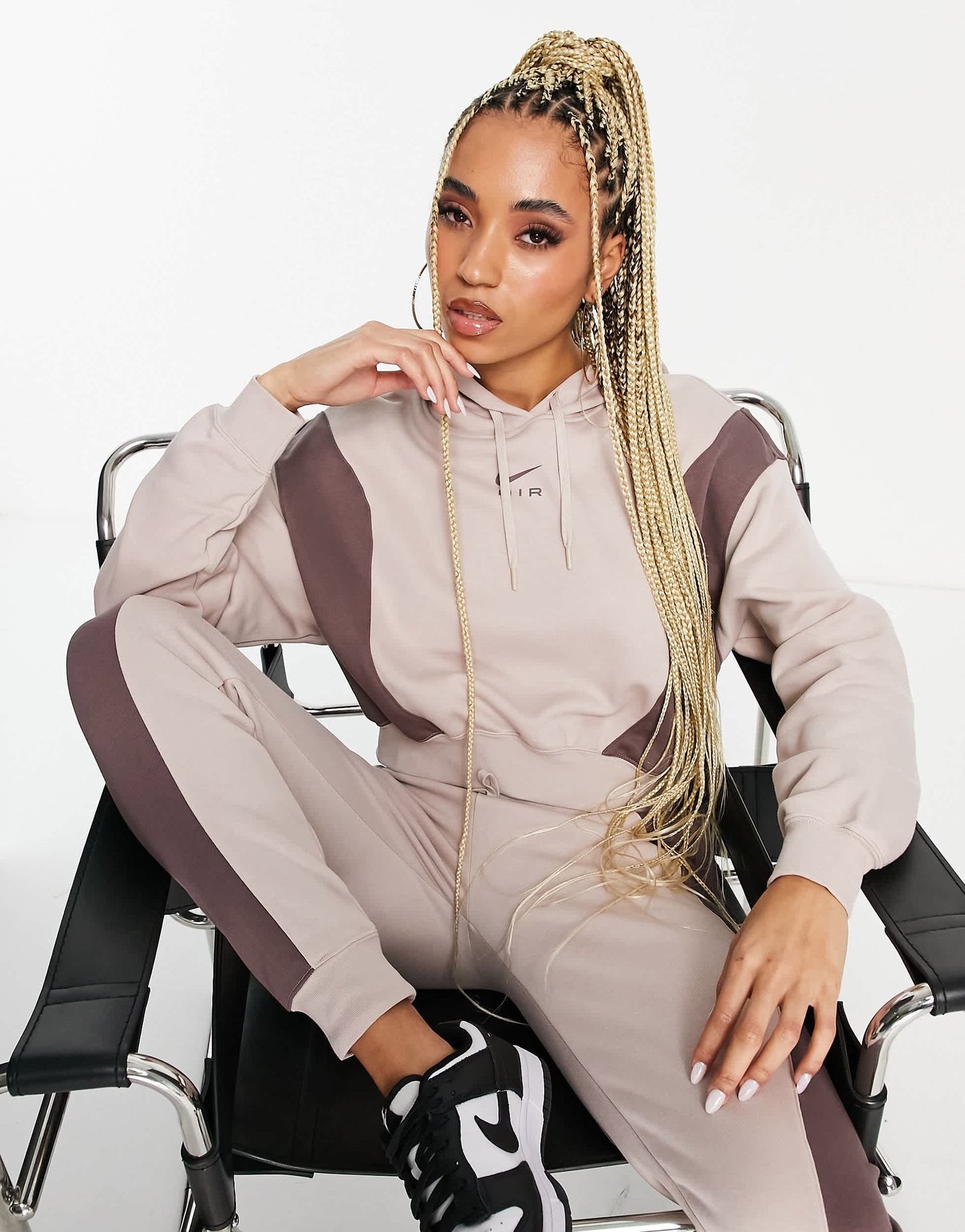 Nike Air crop fleece hoodie in fossil stone