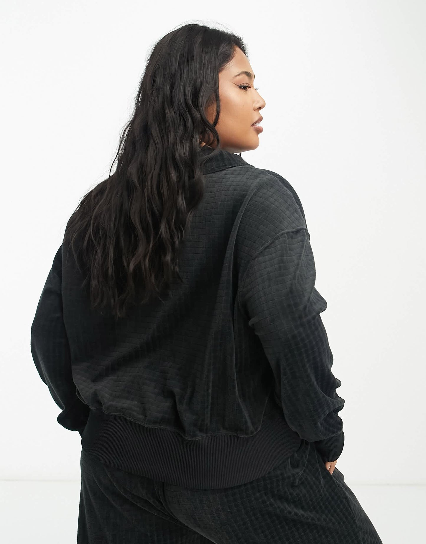 Nike Plus velour cropped polo shirt in black