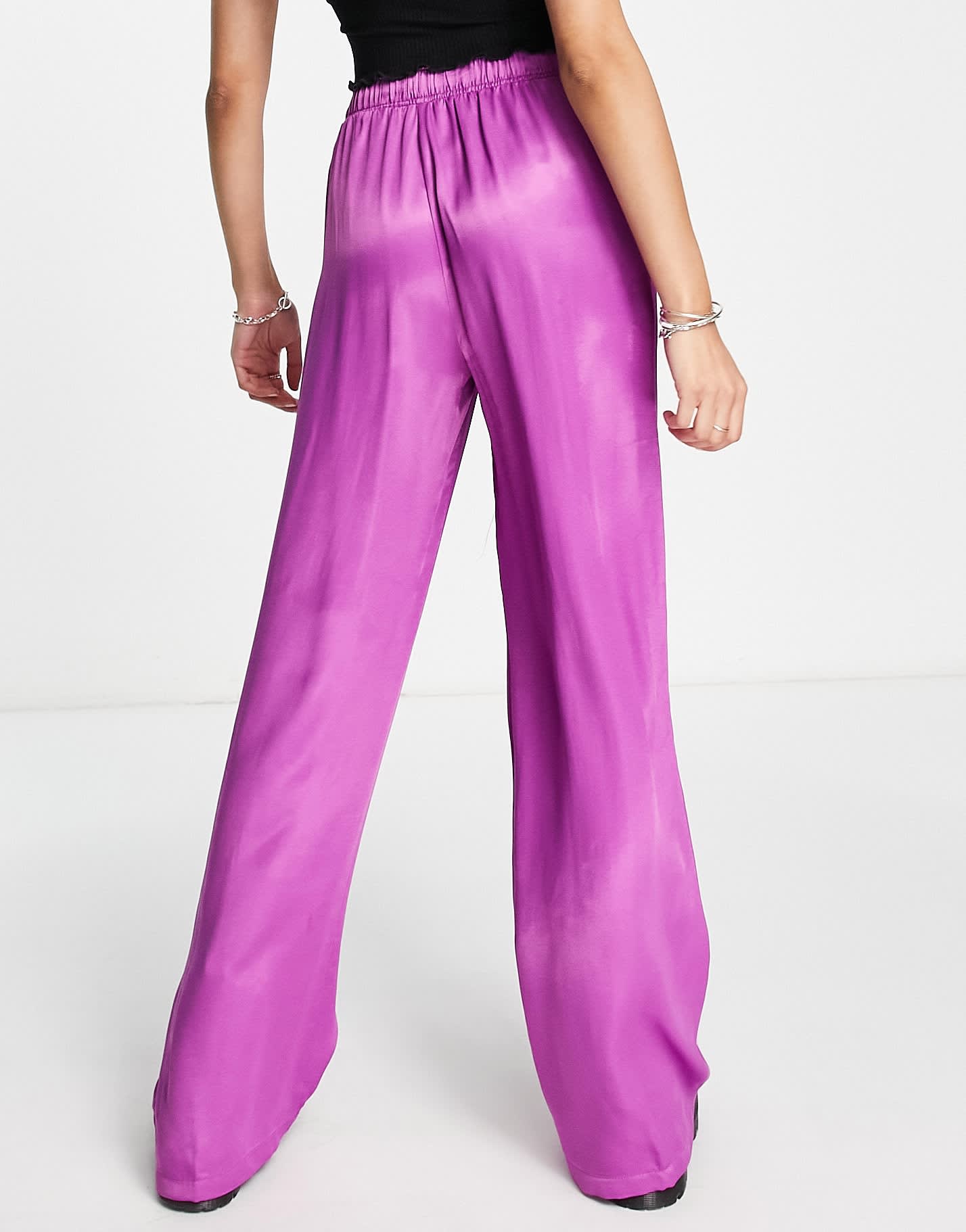 Bershka straight leg satin trousers in purple