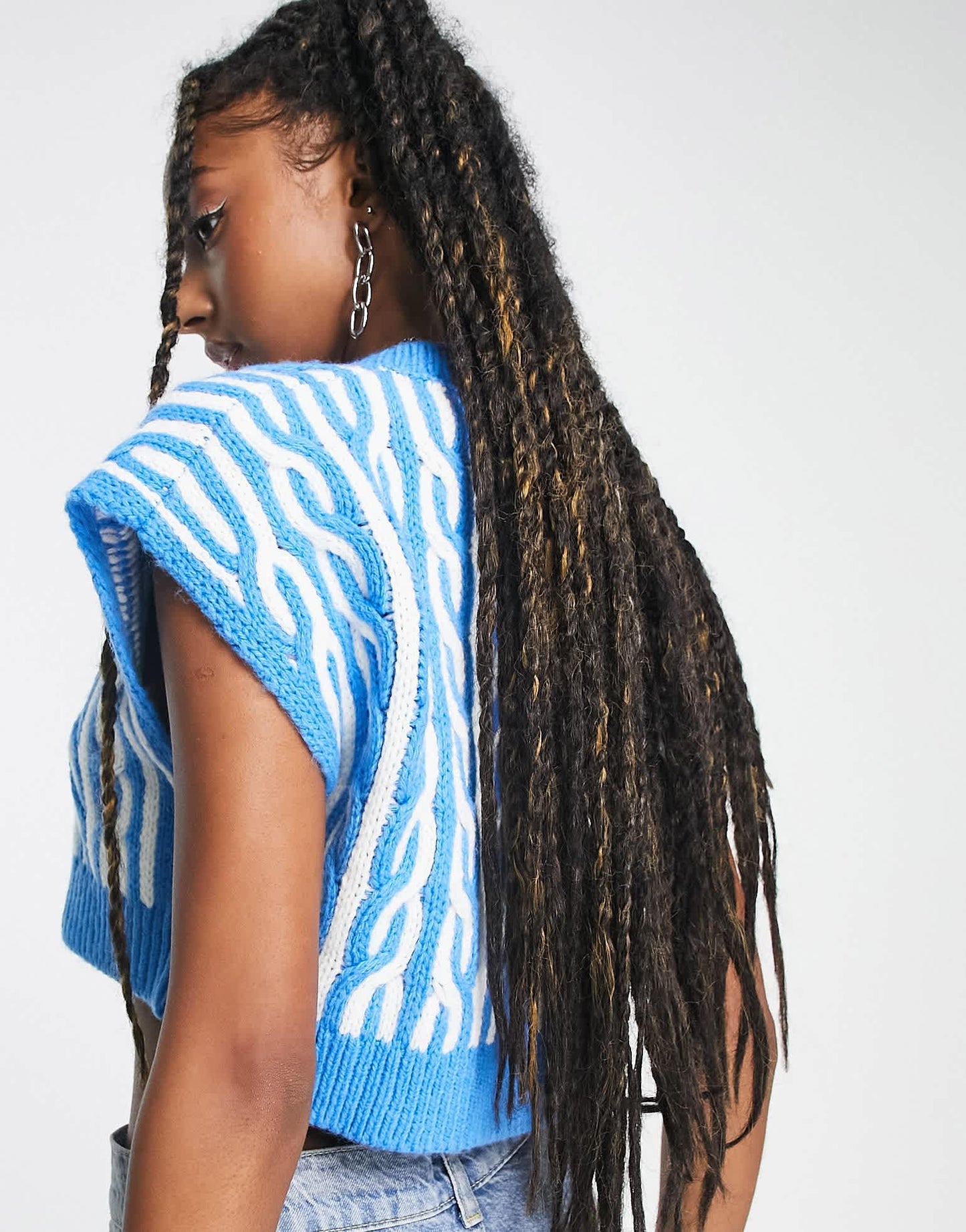 Tommy Jeans super crop plaited sweater vest in blue