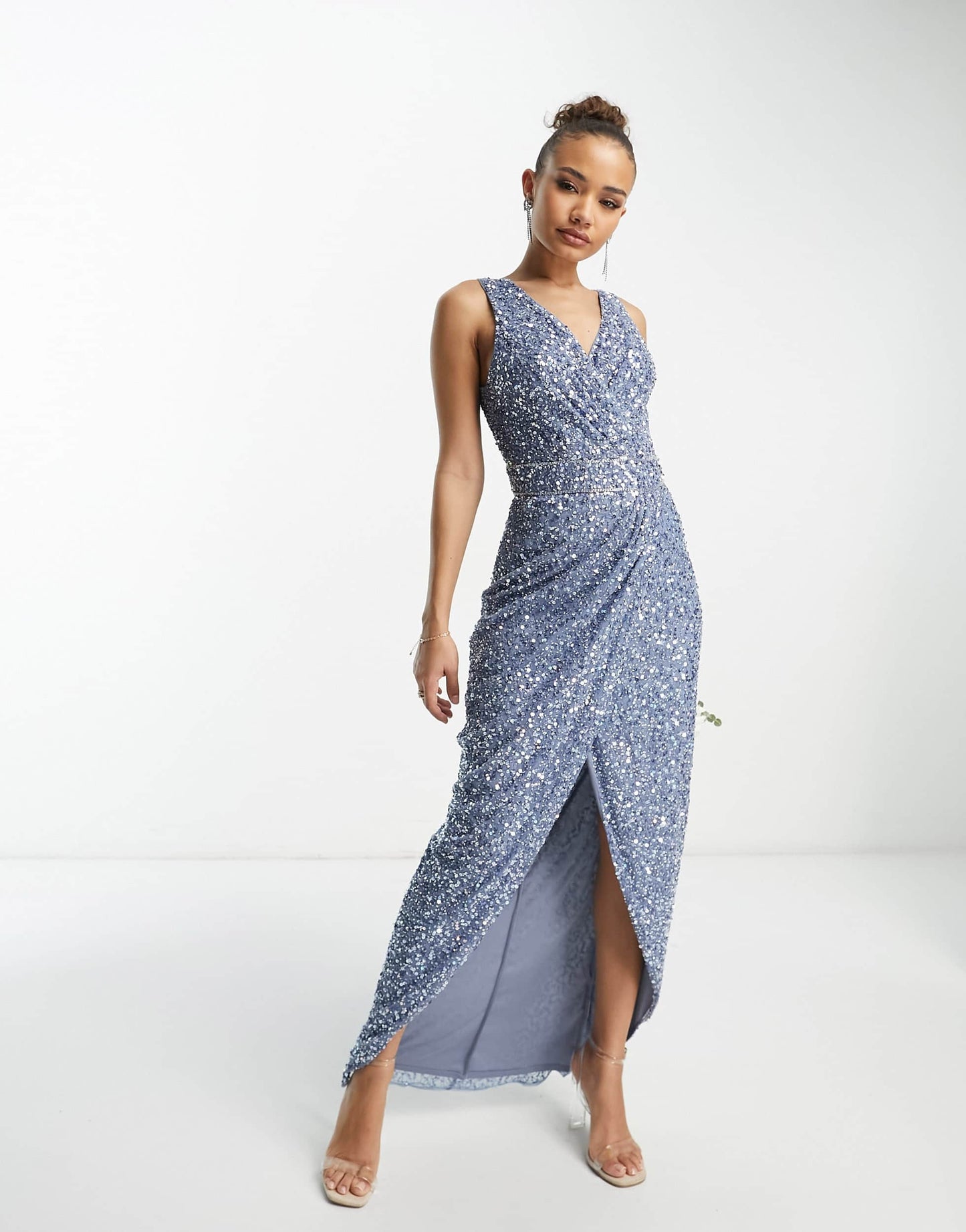 Beauut Bridesmaid wrap maxi dress in dark blue