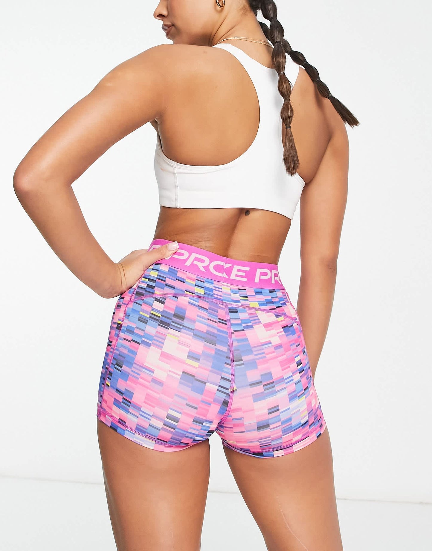 Nike Pro Training Dri-FIT 3 inch booty shorts in pink digital graphic