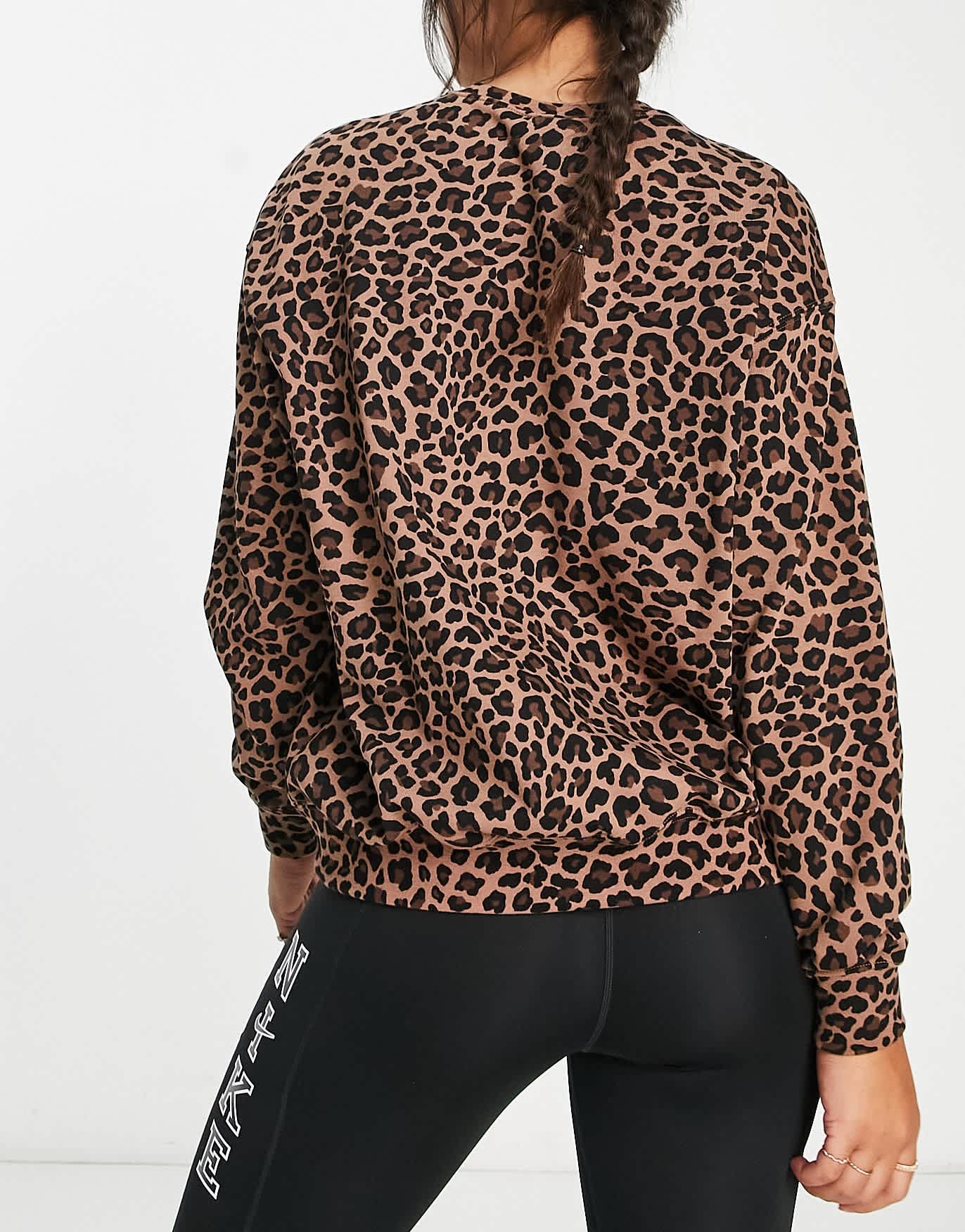 Nike One Training Dri-FIT crew neck sweatshirt in brown leopard
