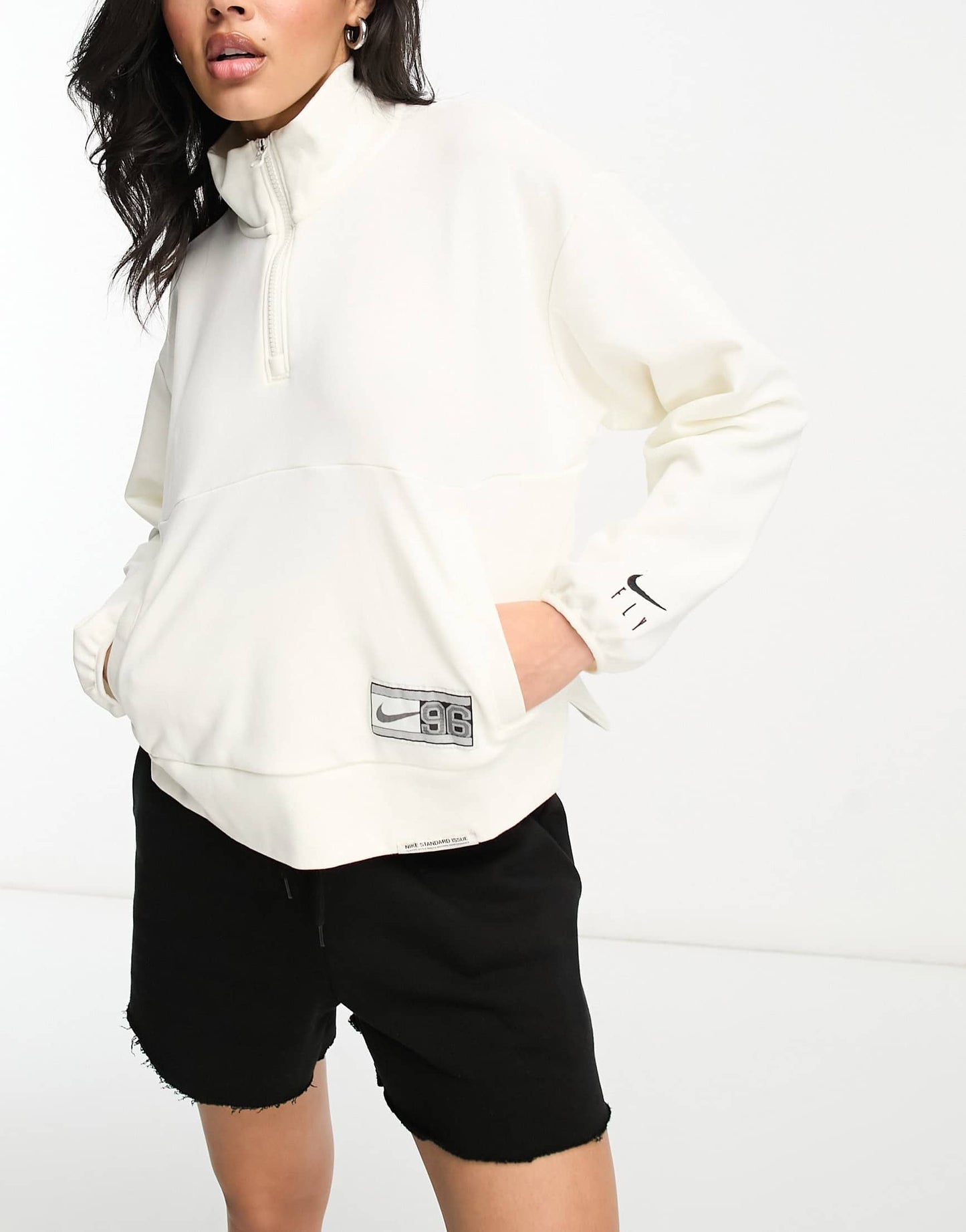 Nike Basketball Swoosh 1/4 zip sweatshirt with back print in white