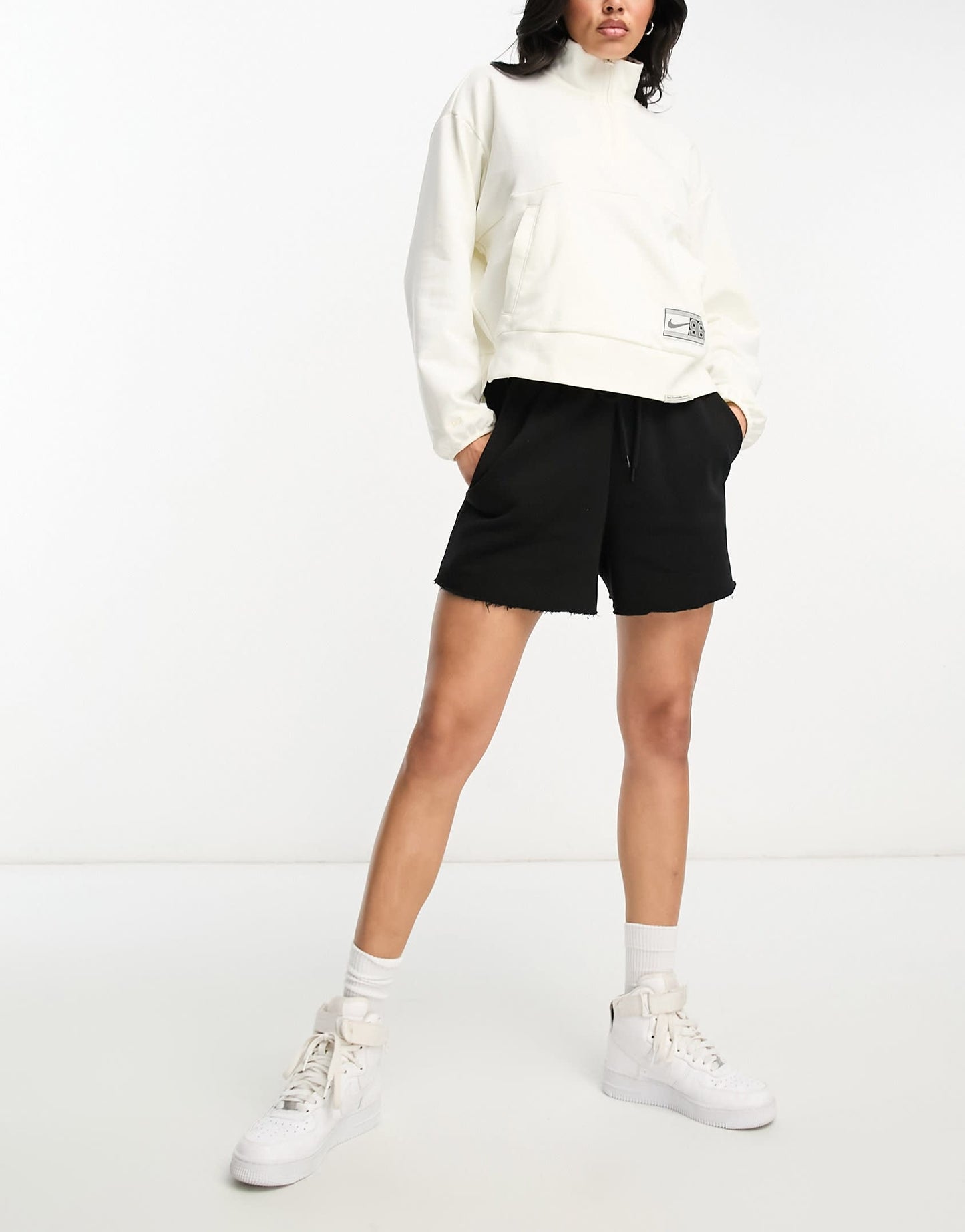 Nike Basketball Swoosh 1/4 zip sweatshirt with back print in white