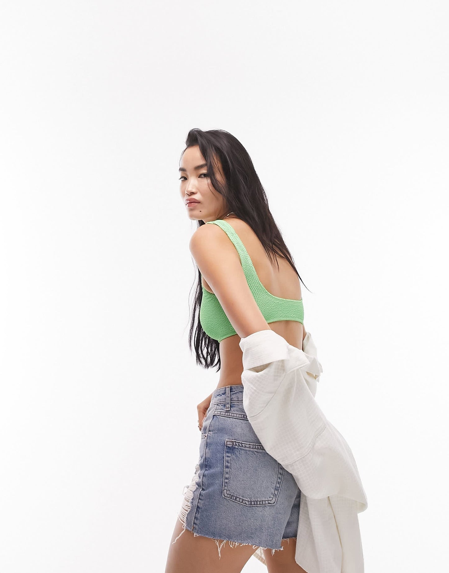 Topshop mix and match crinkle bikini tank top in green