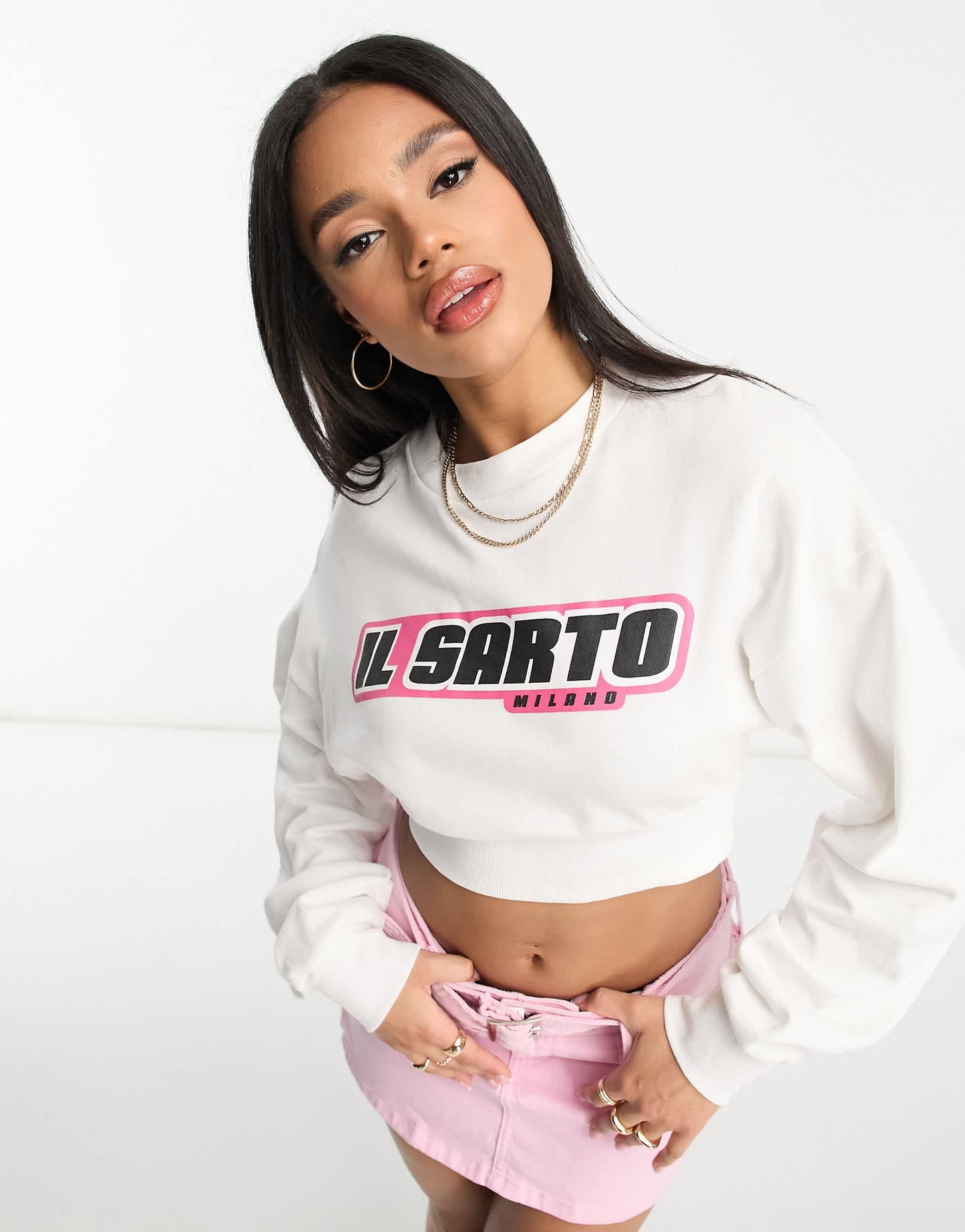 Il Sarto red logo cropped sweatshirt in white