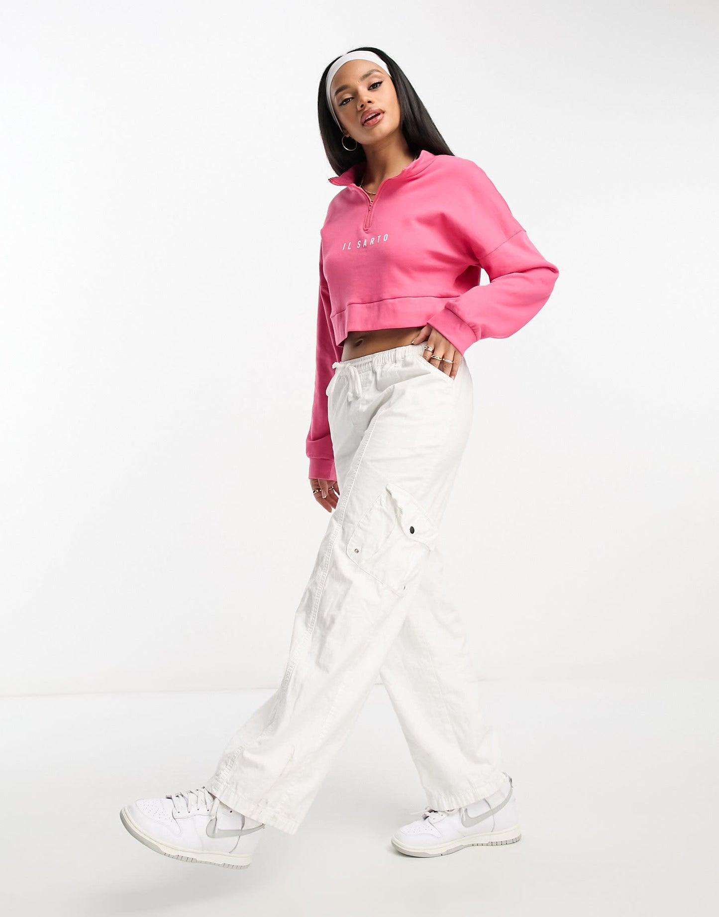 Il Sarto cropped half zip sweatshirt in pink